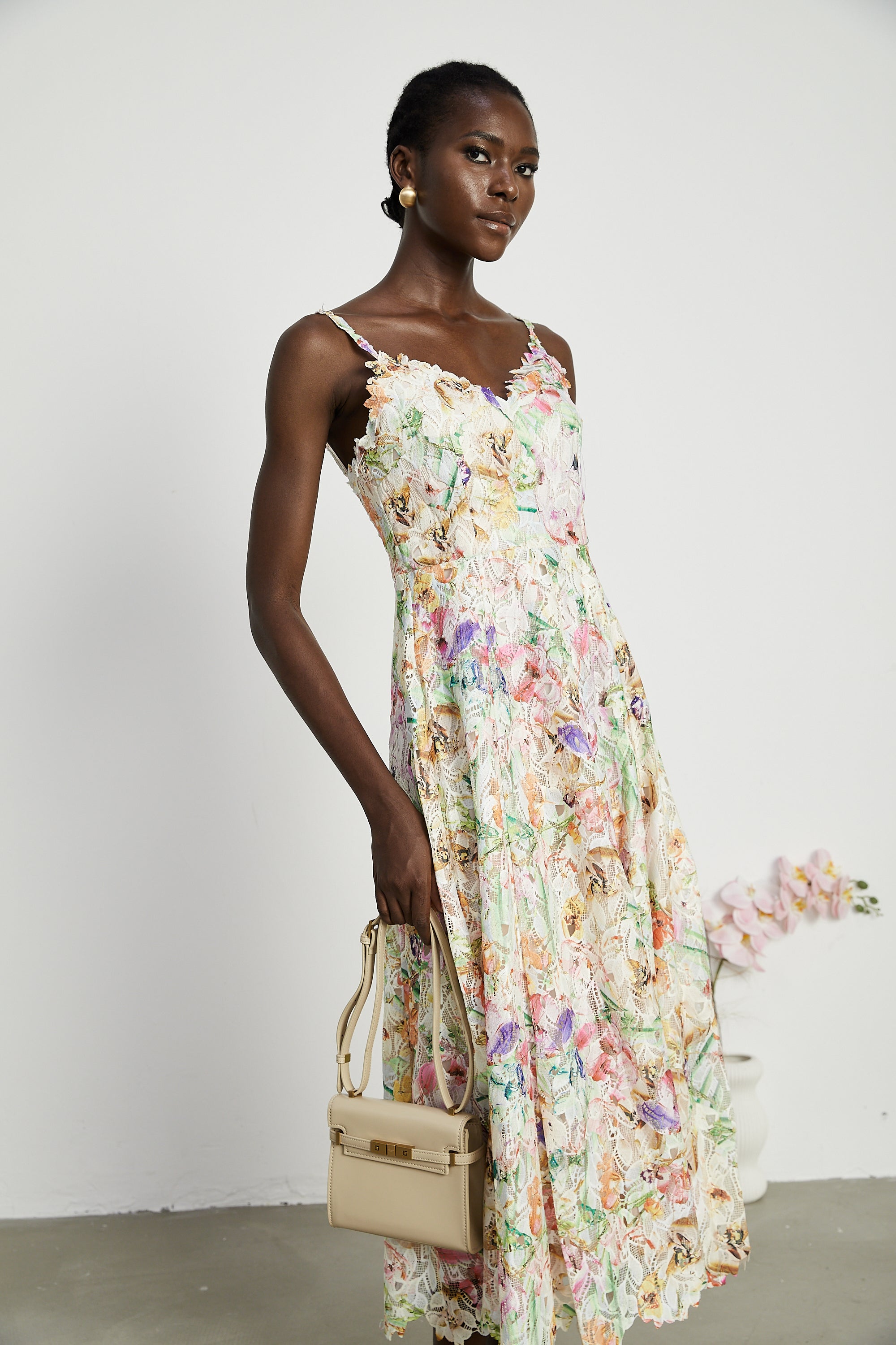 Enora lace floral embroideried midi dress
