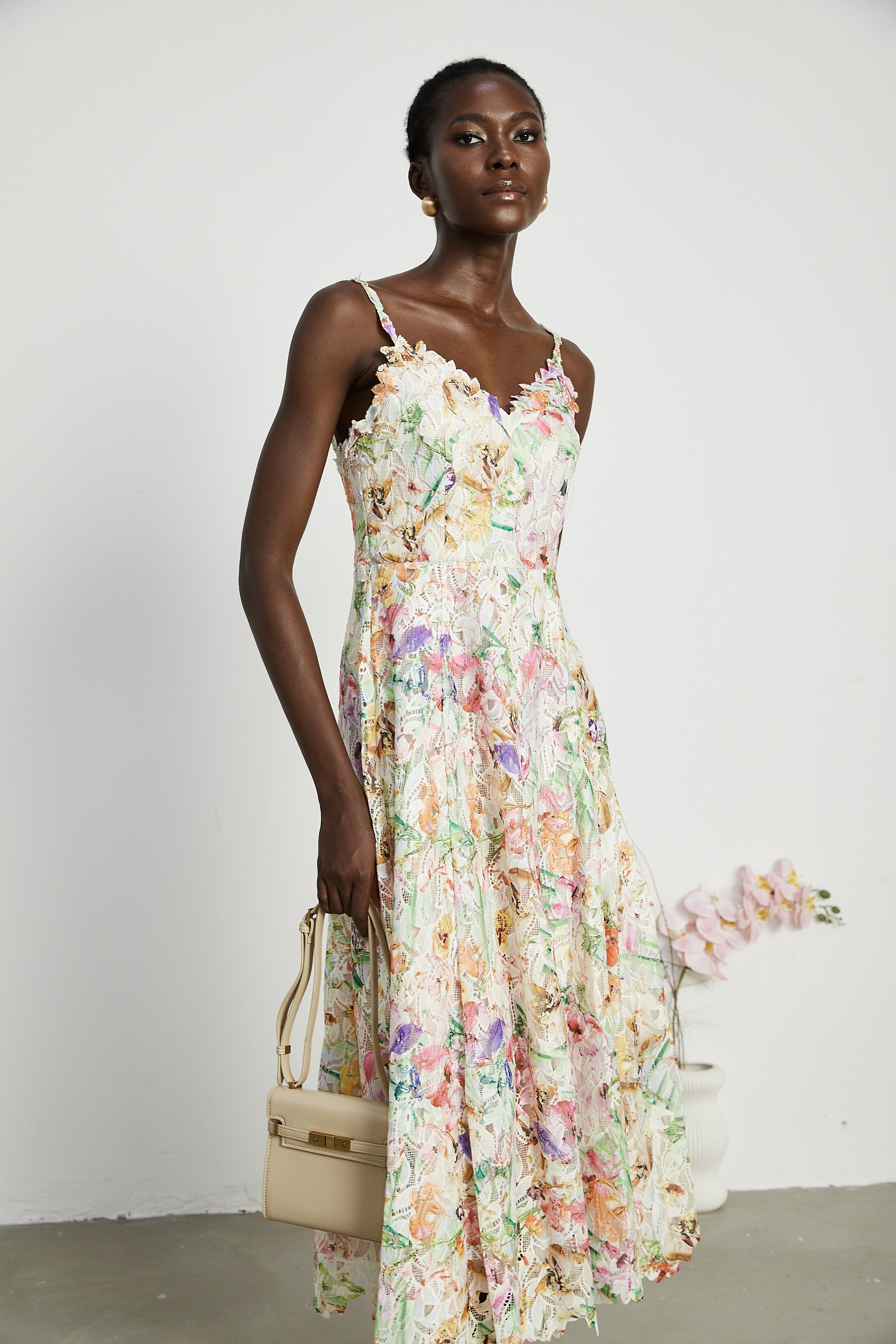 Enora lace floral embroideried midi dress