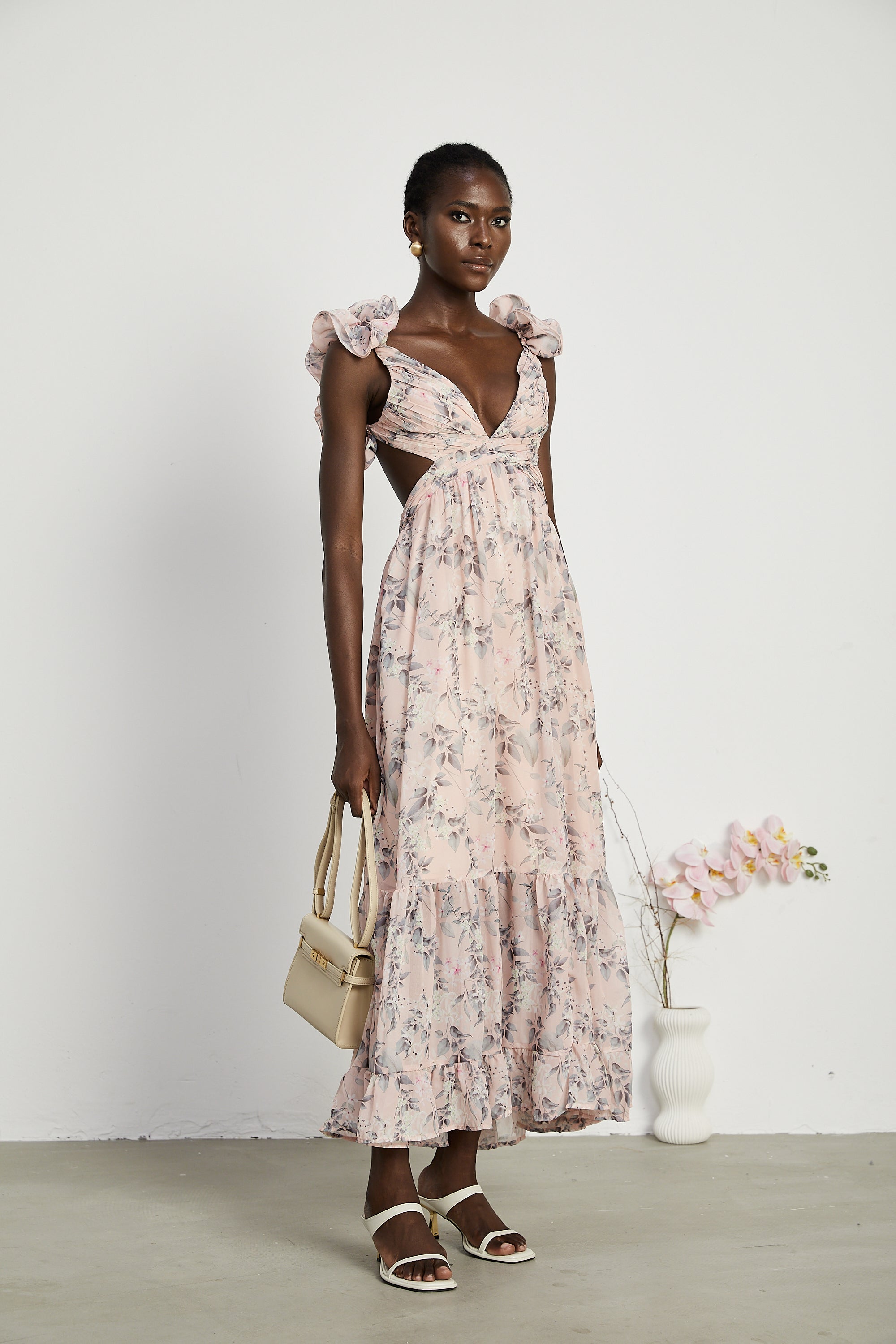 Véronique cut-out floral-print maxi dress