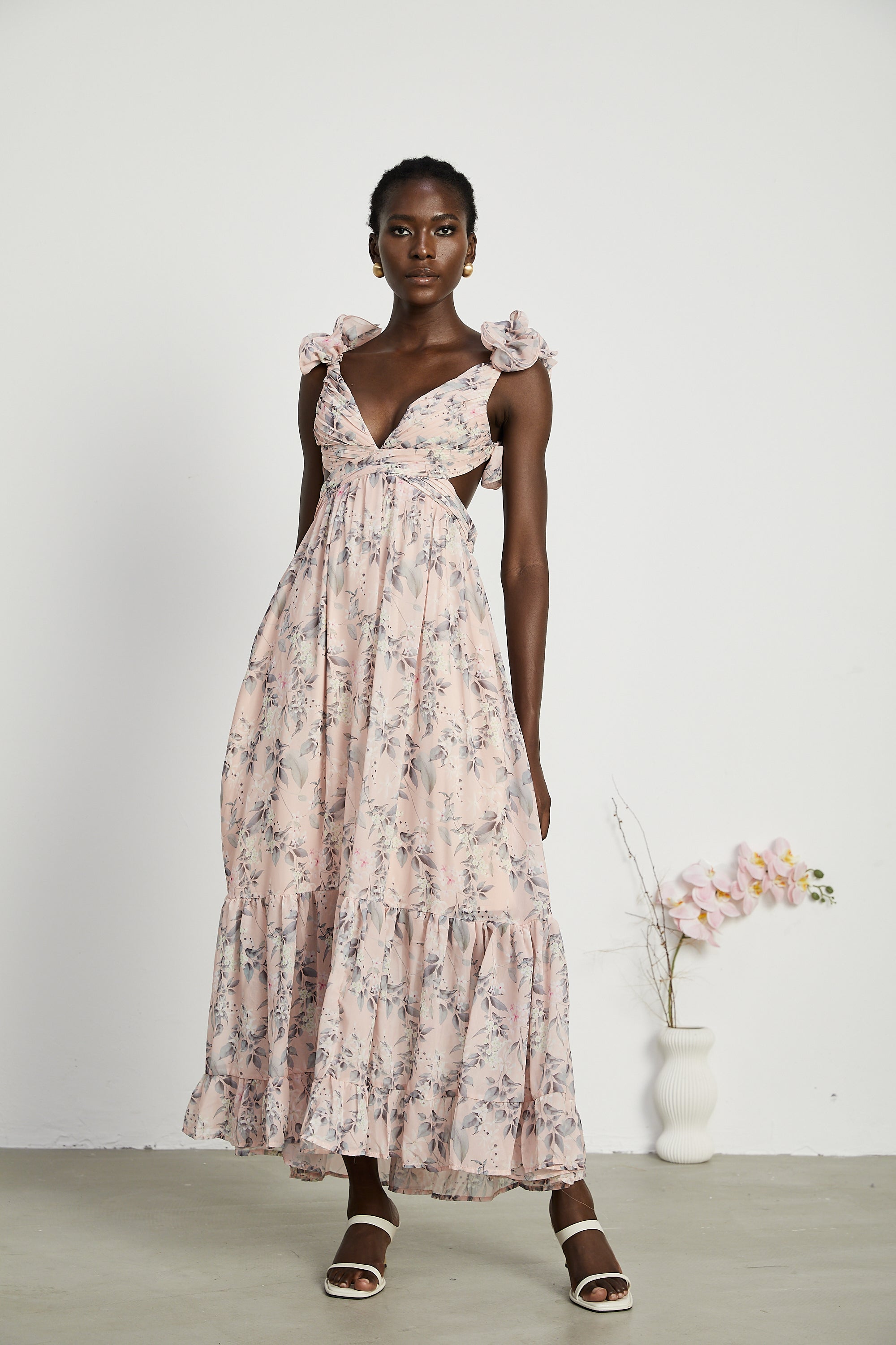 Véronique cut-out floral-print maxi dress