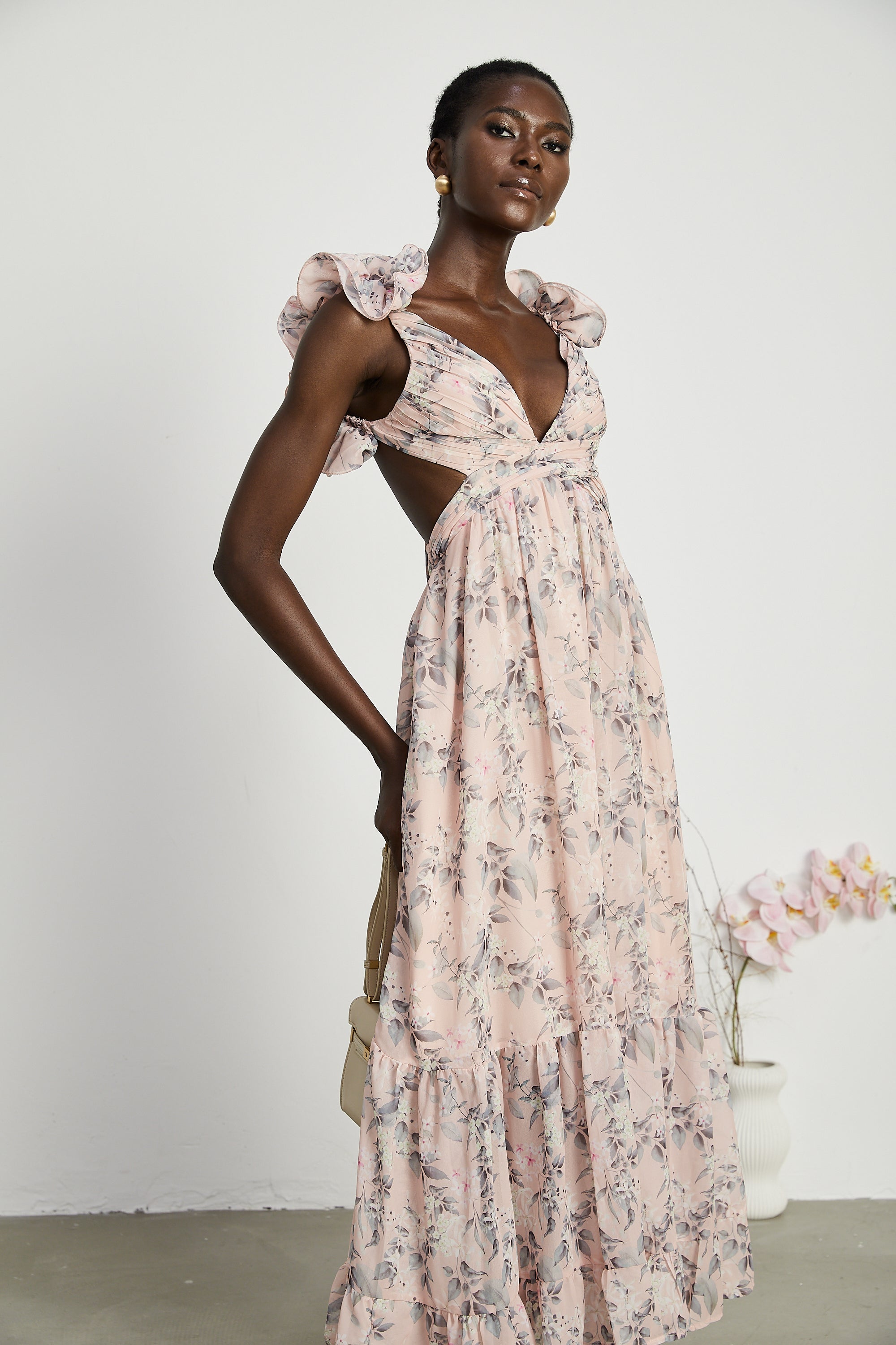 Véronique cut-out floral-print maxi dress