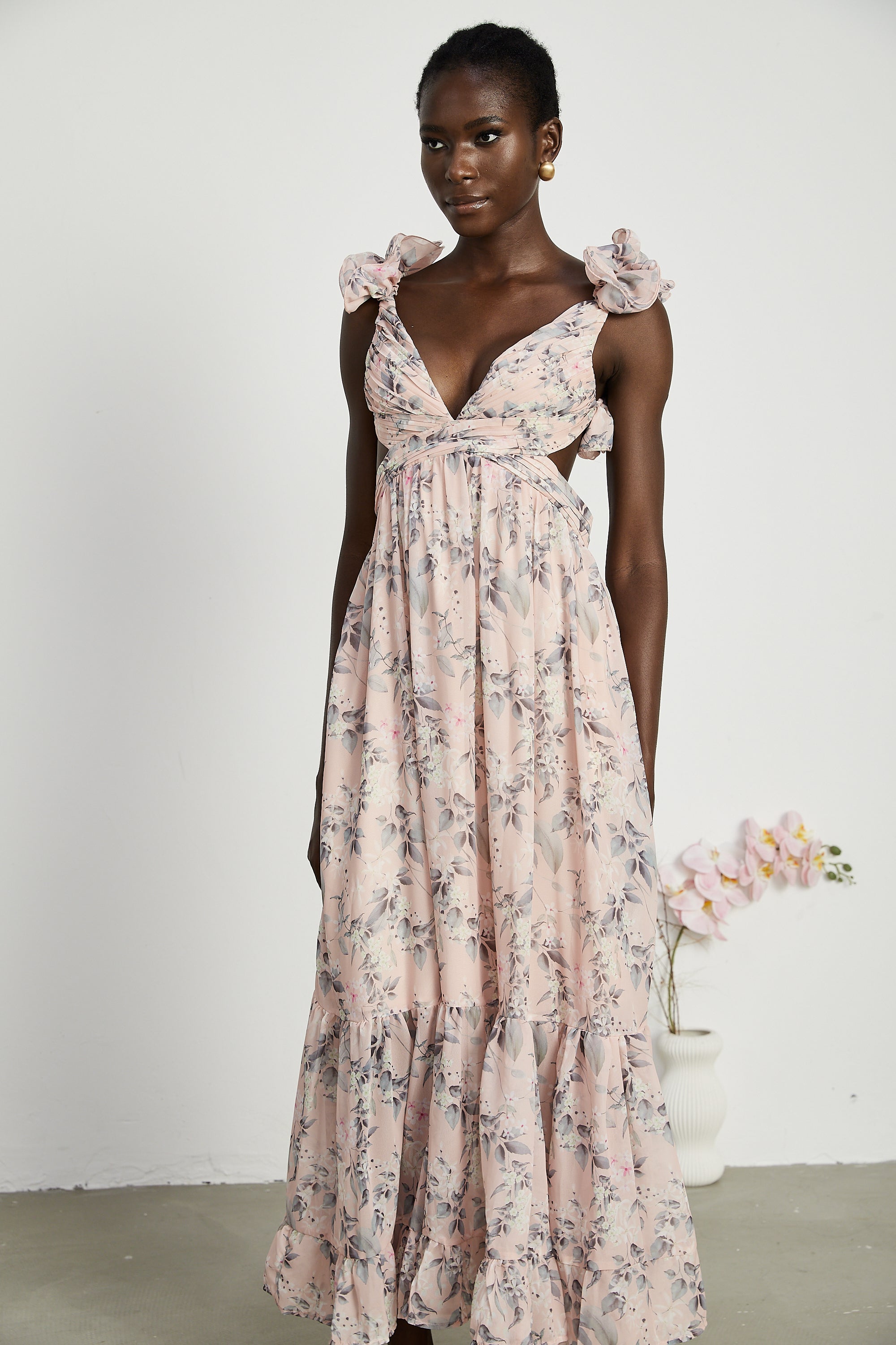 Véronique cut-out floral-print maxi dress