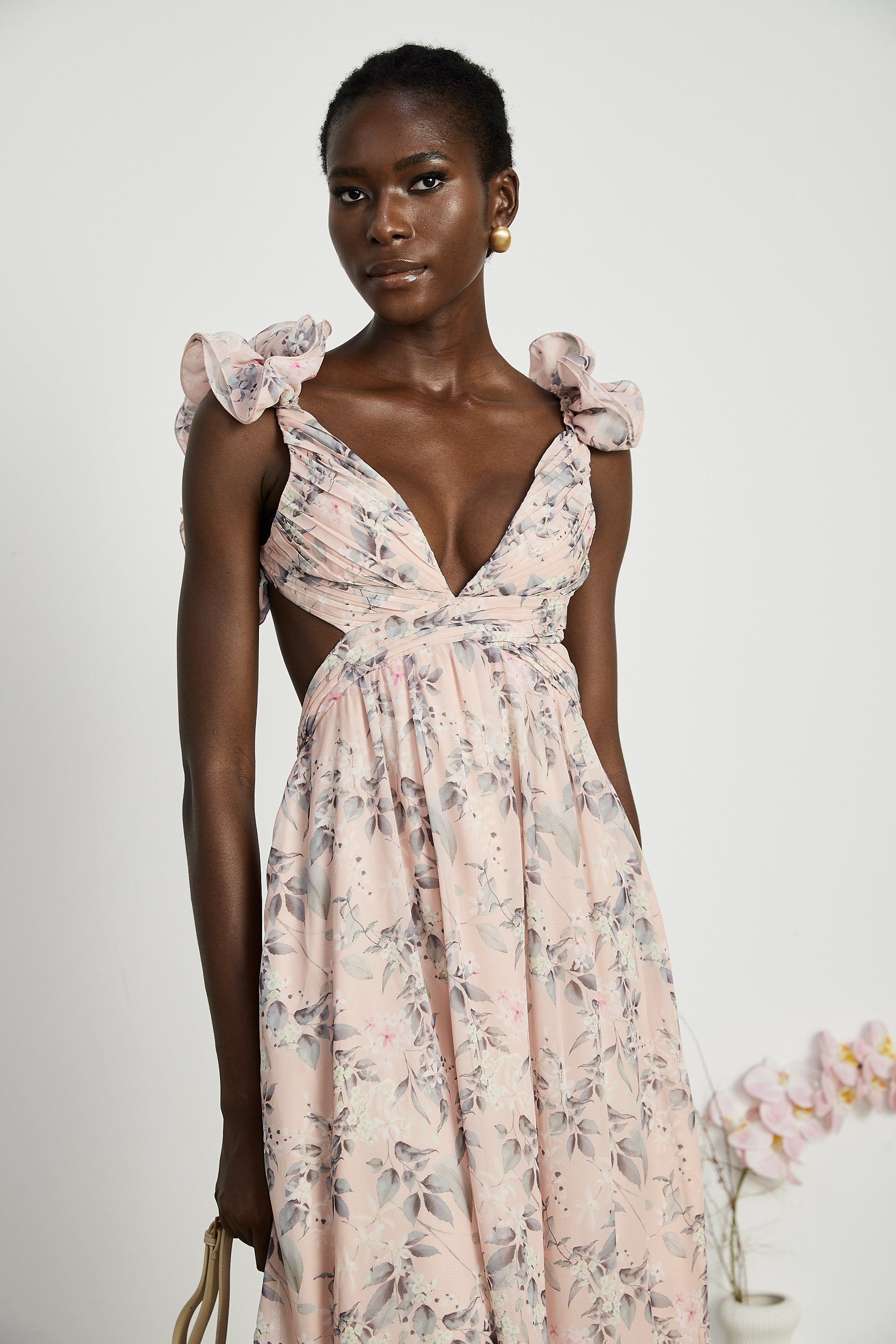 Véronique cut-out floral-print maxi dress