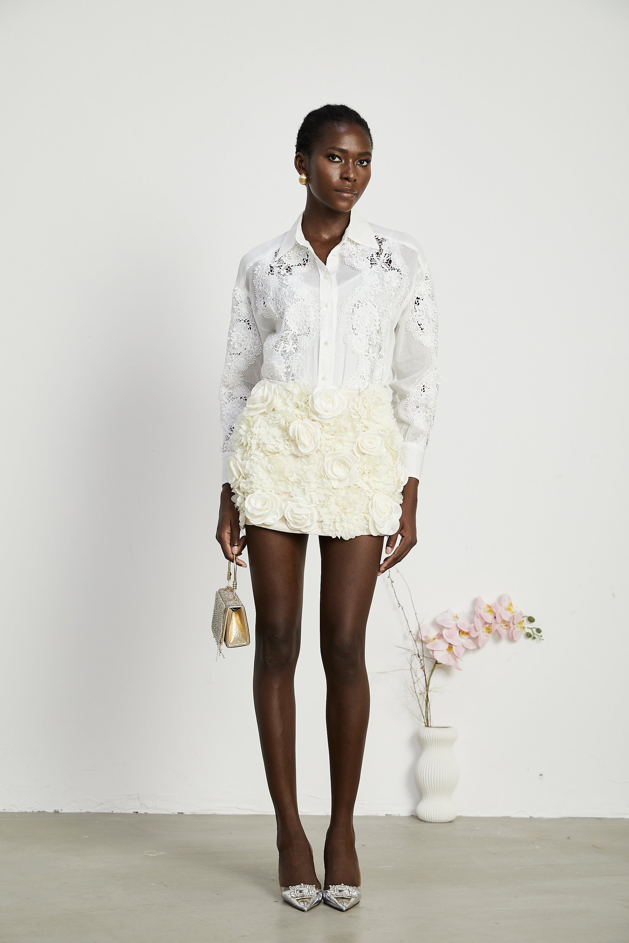 Axelle lace-embroidered cut-out shirt