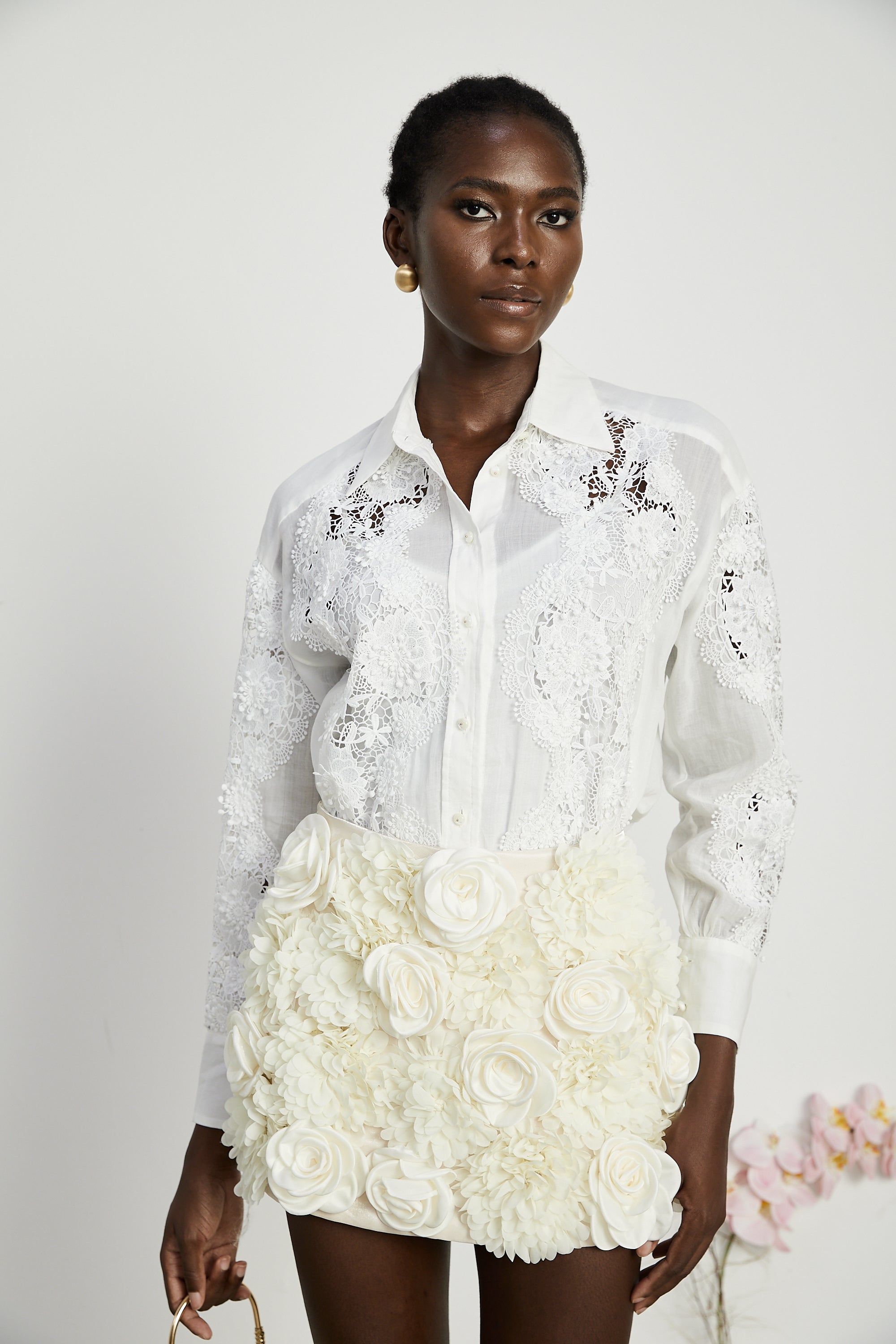 Axelle lace-embroidered cut-out shirt