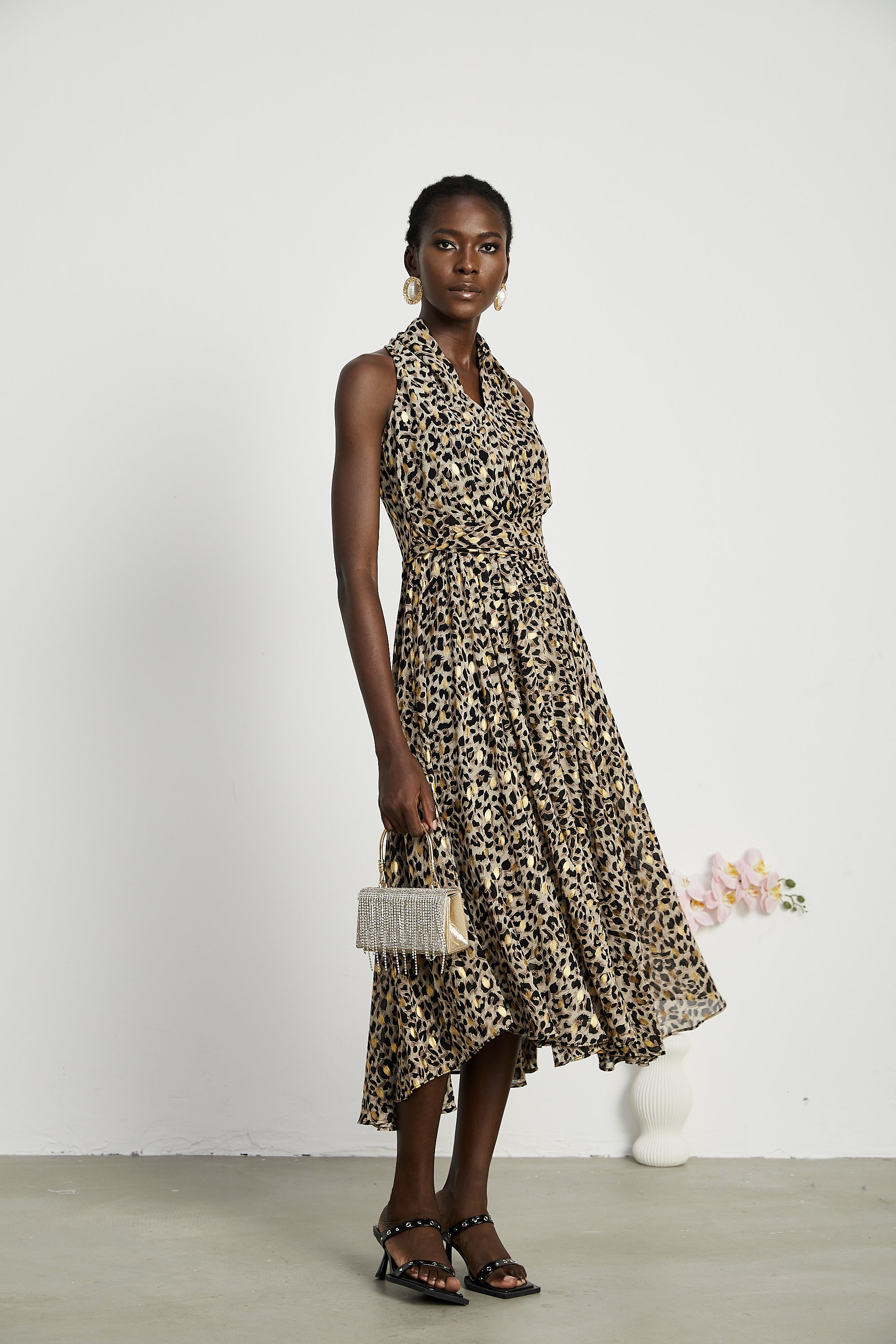 Angélique V-neck leopard-print midi dress