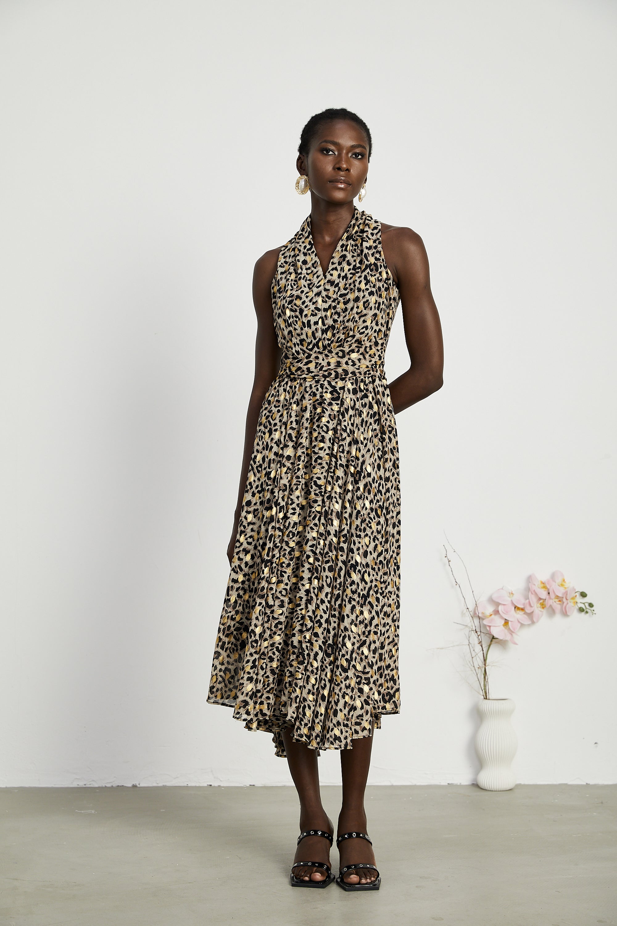 Angélique V-neck leopard-print midi dress