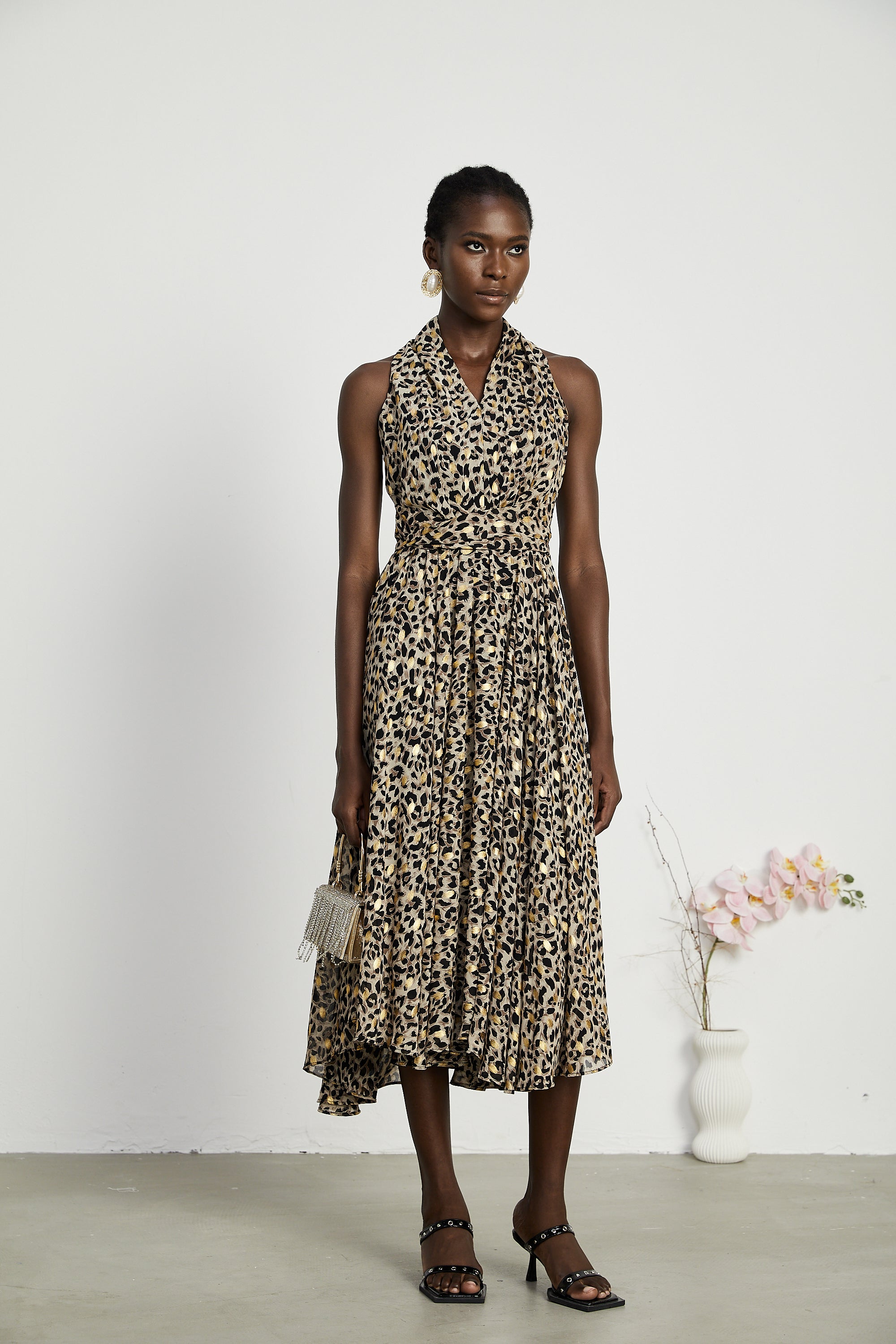 Angélique V-neck leopard-print midi dress