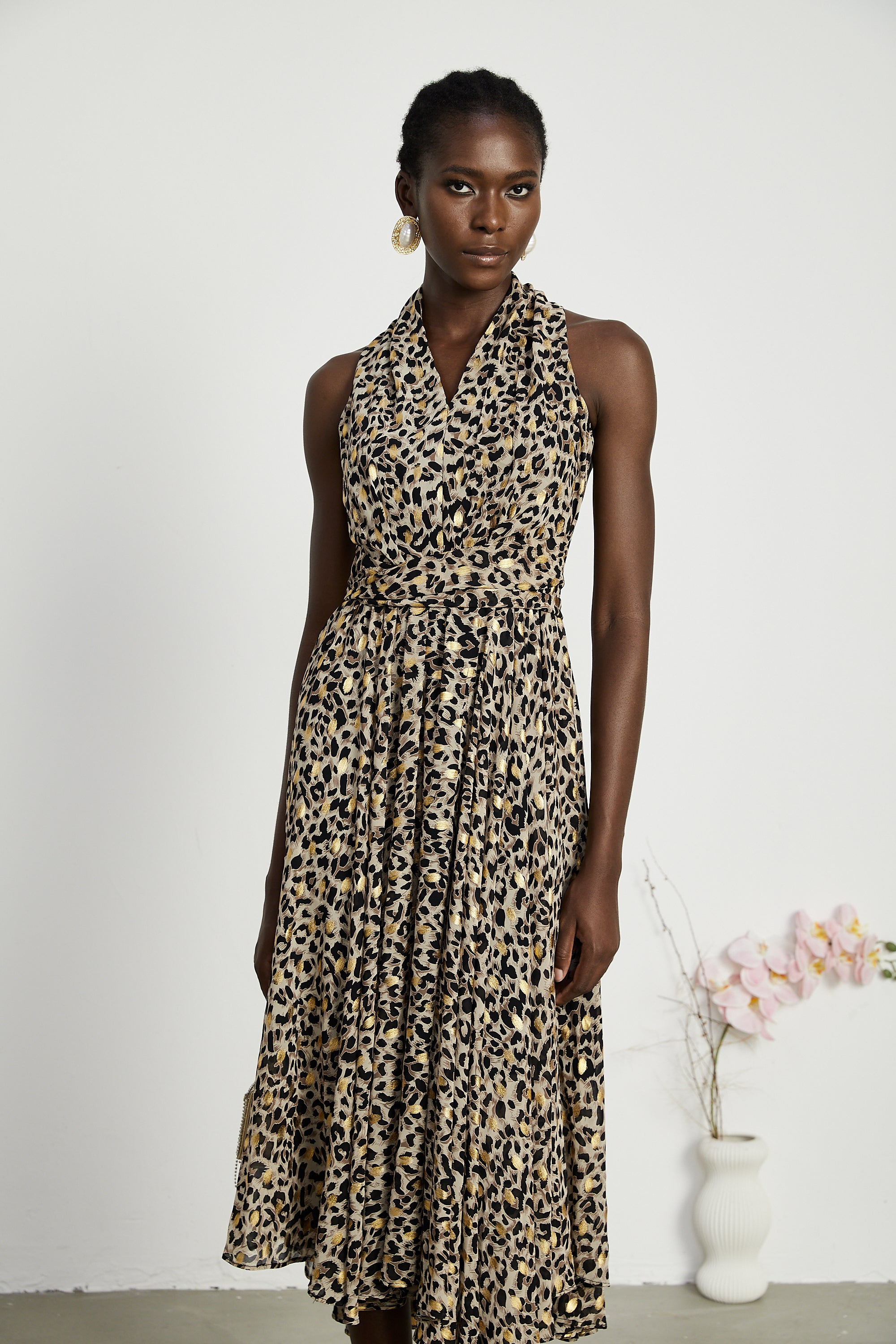 Angélique V-neck leopard-print midi dress