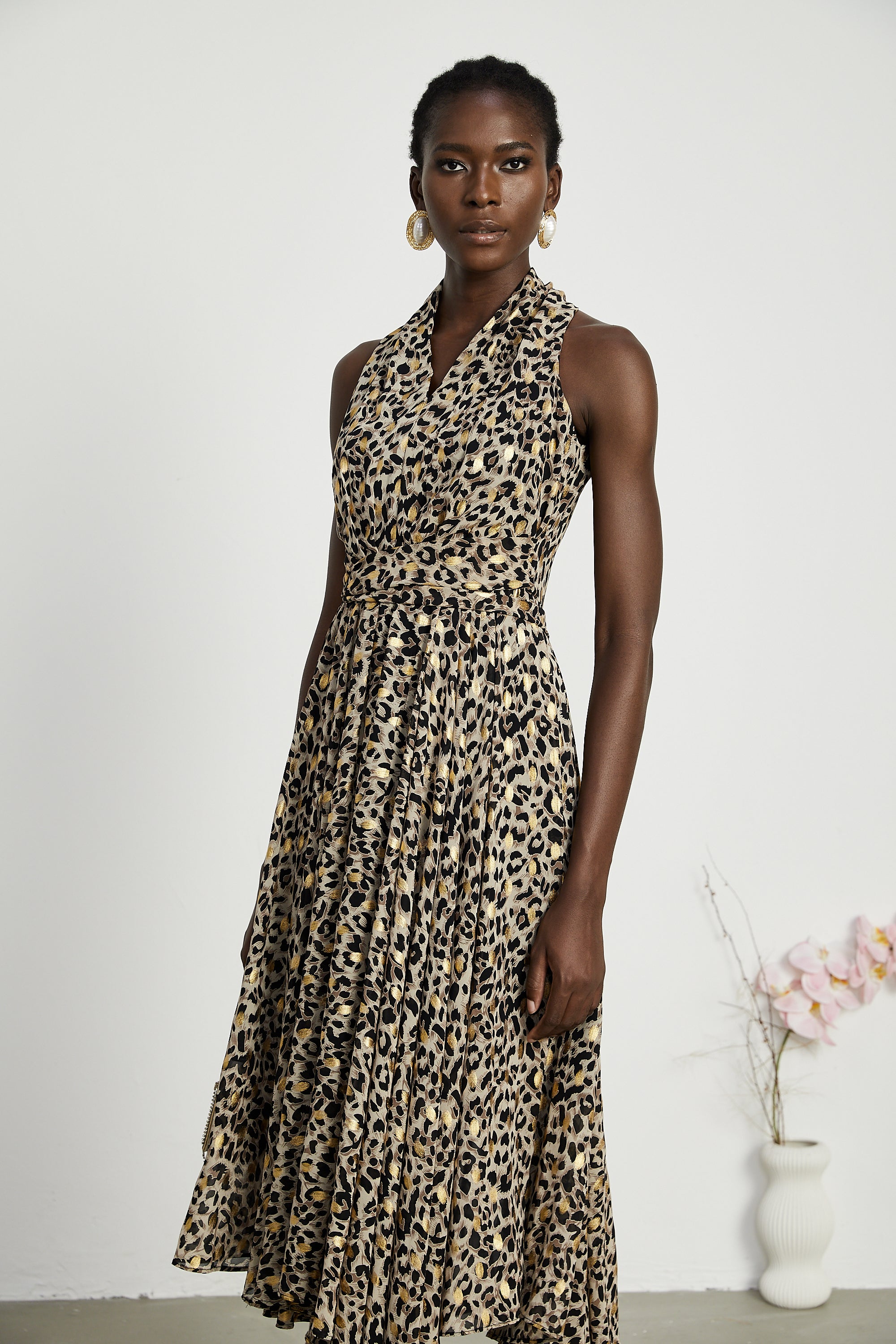 Angélique V-neck leopard-print midi dress