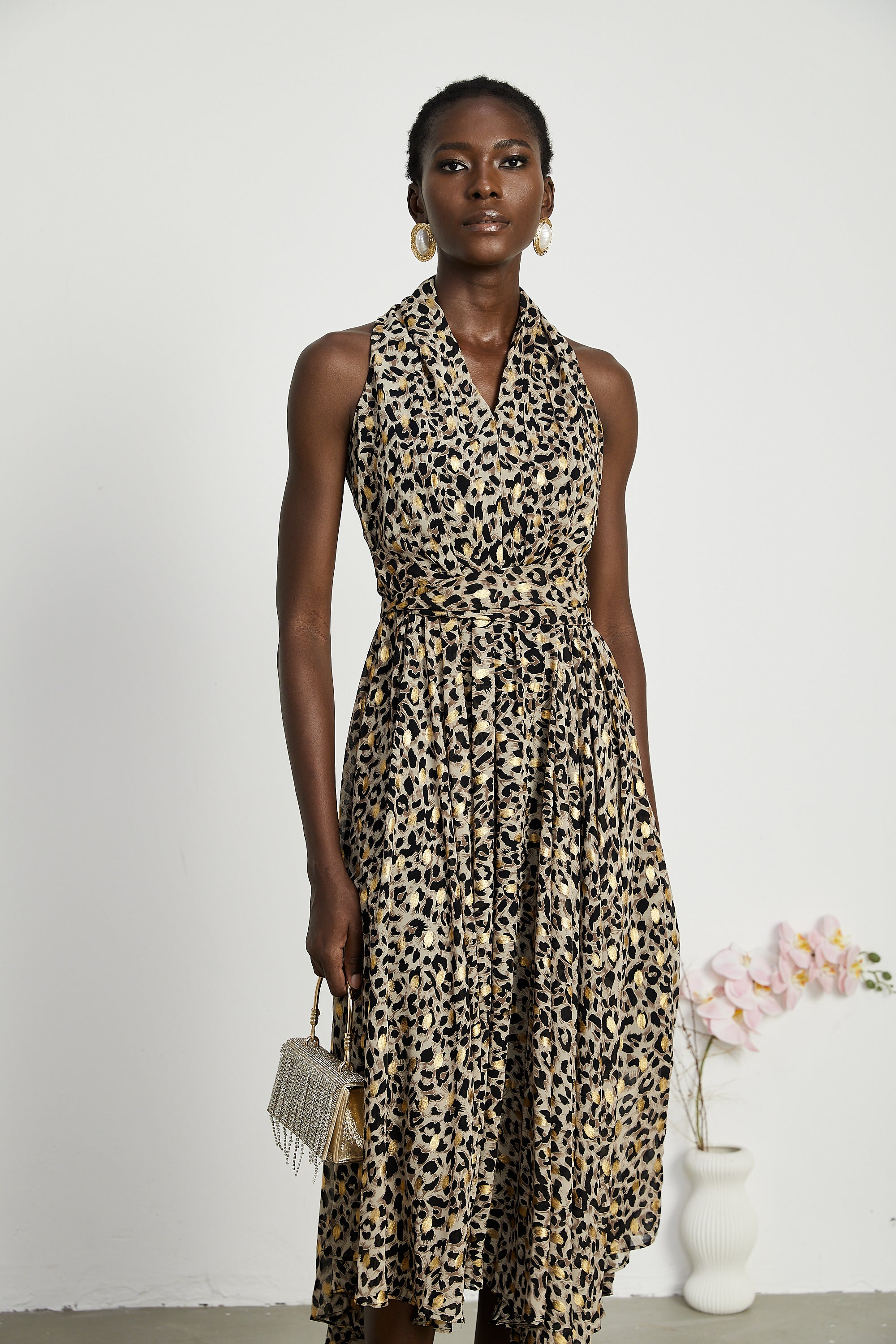 Angélique V-neck leopard-print midi dress