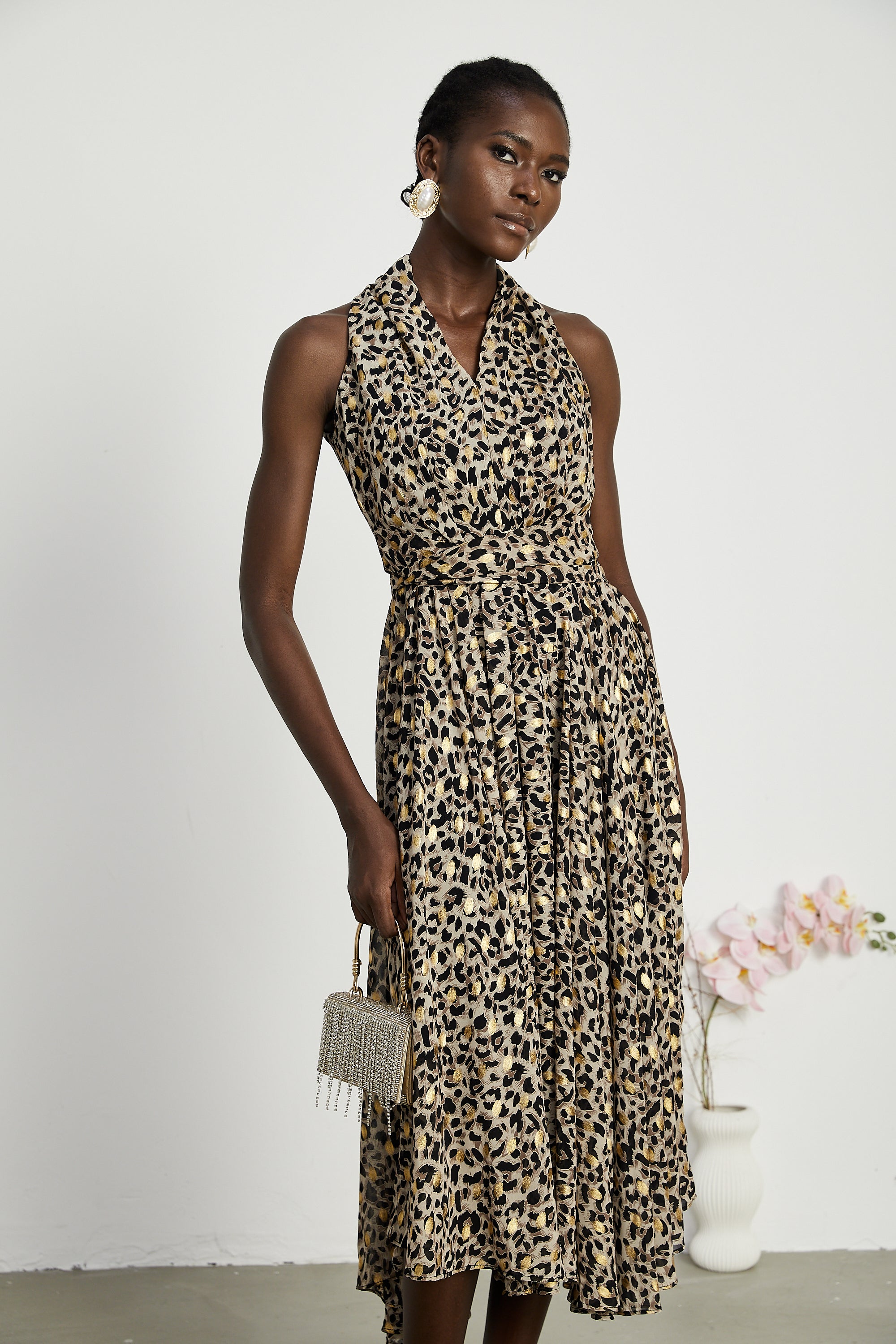 Angélique V-neck leopard-print midi dress