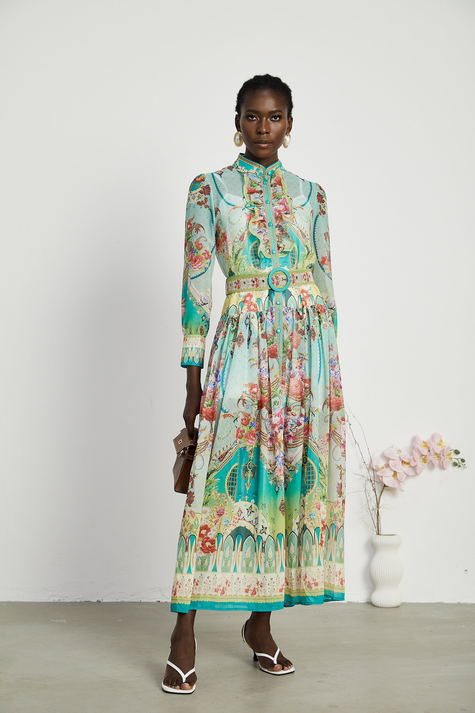 Juliette floral-print flounce-hem midi dress