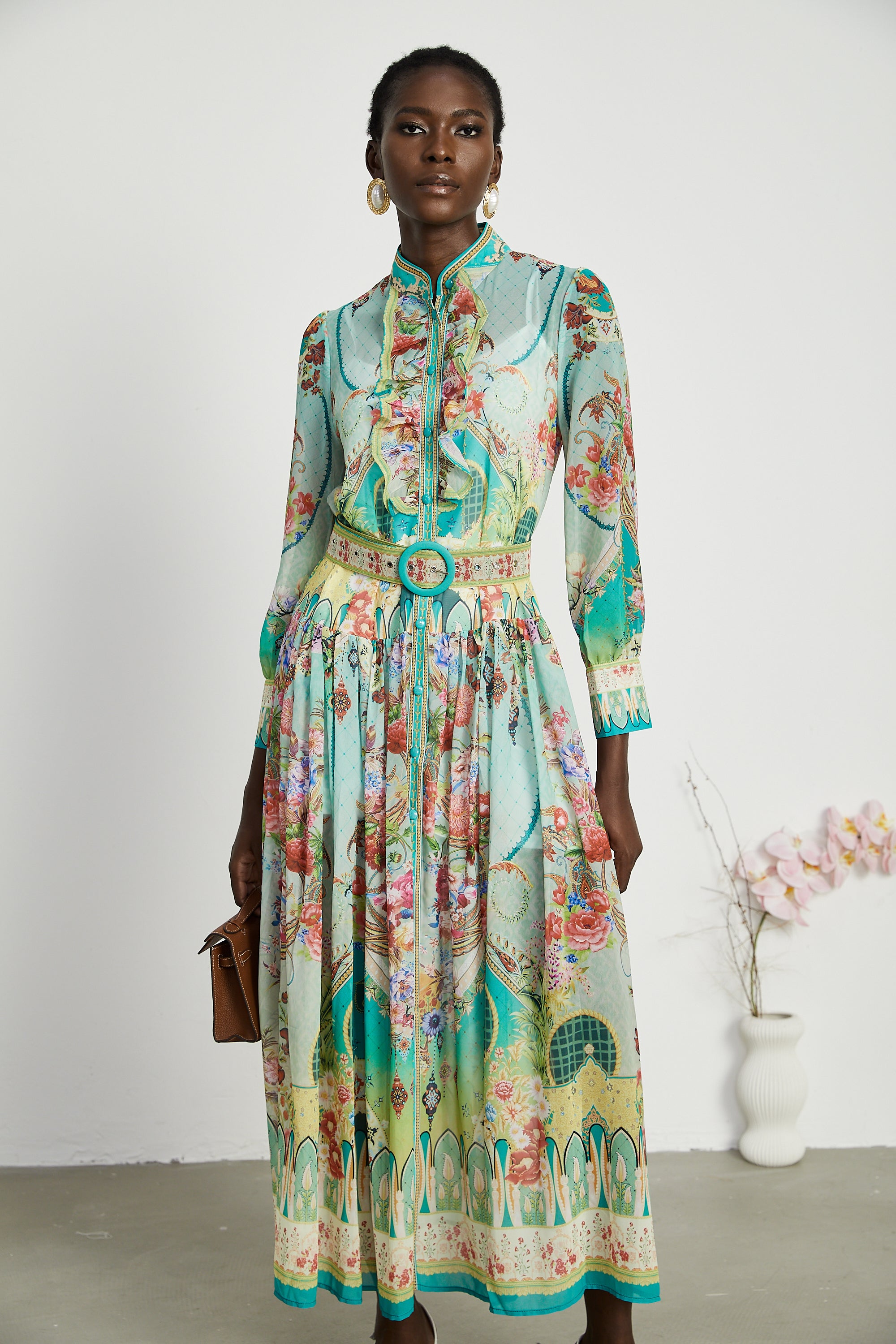 Juliette floral-print flounce-hem midi dress