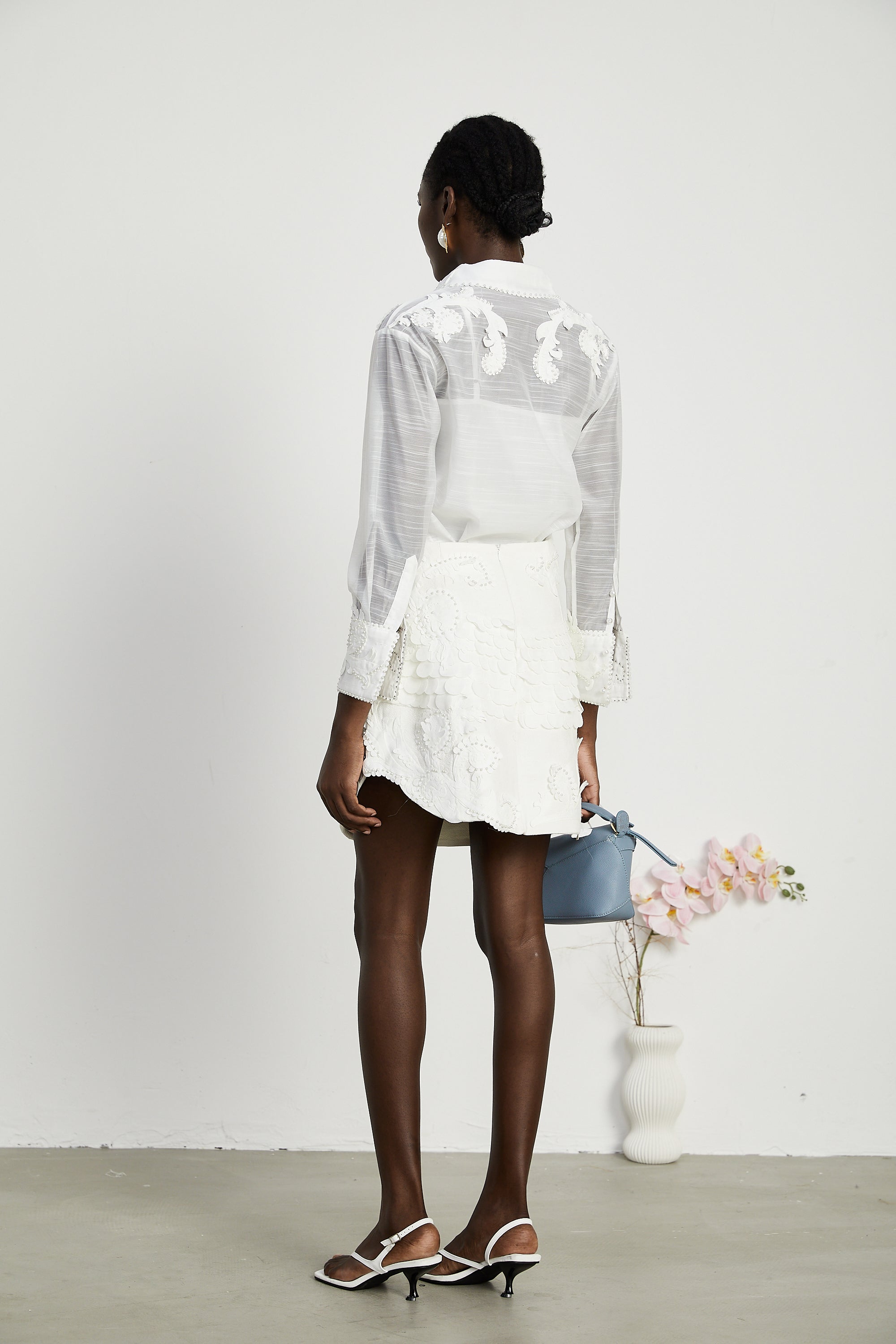 Isabeau lace embroideried shirt & skirt matching set