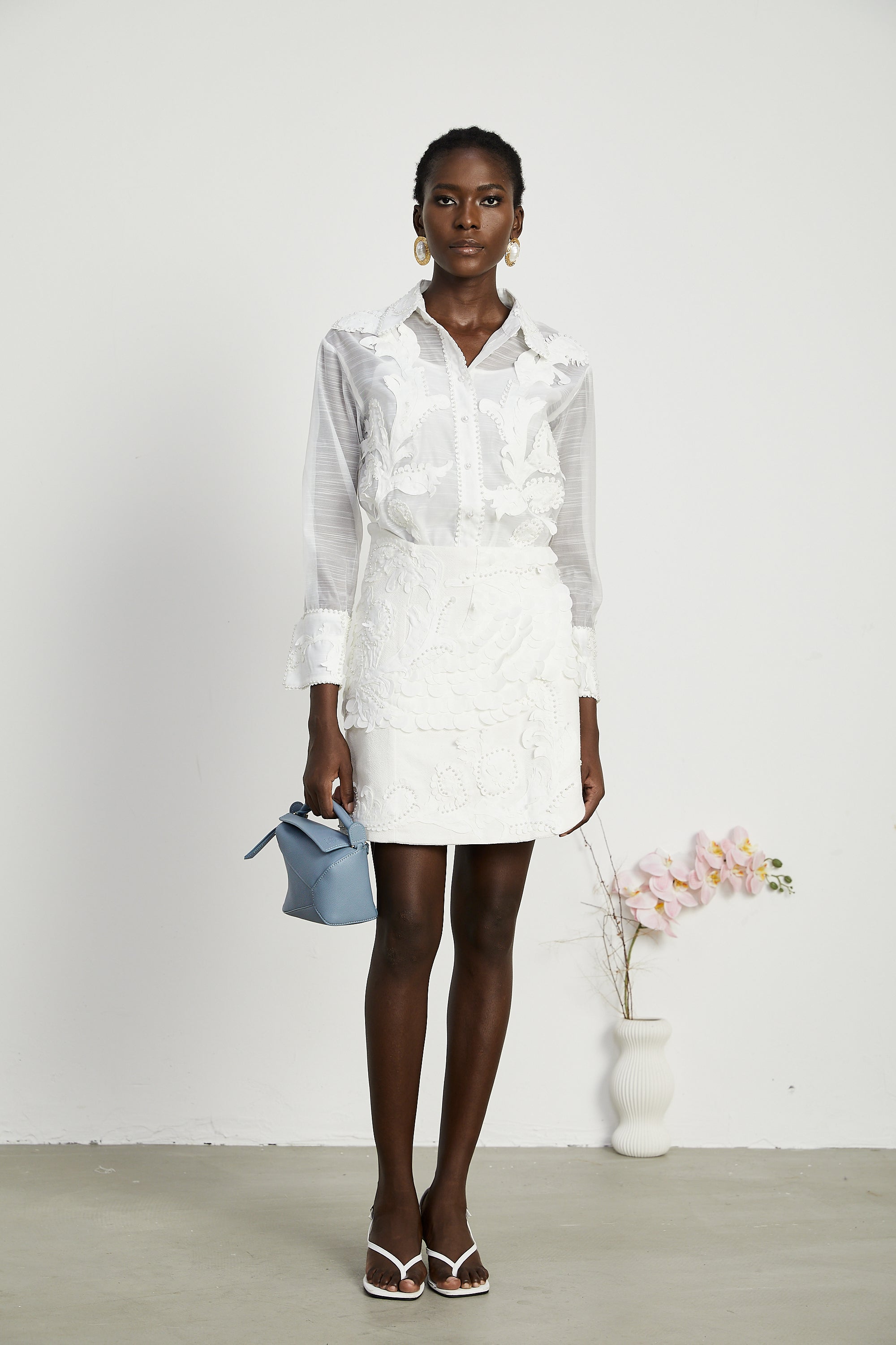 Isabeau lace embroidered shirt & skirt matching set