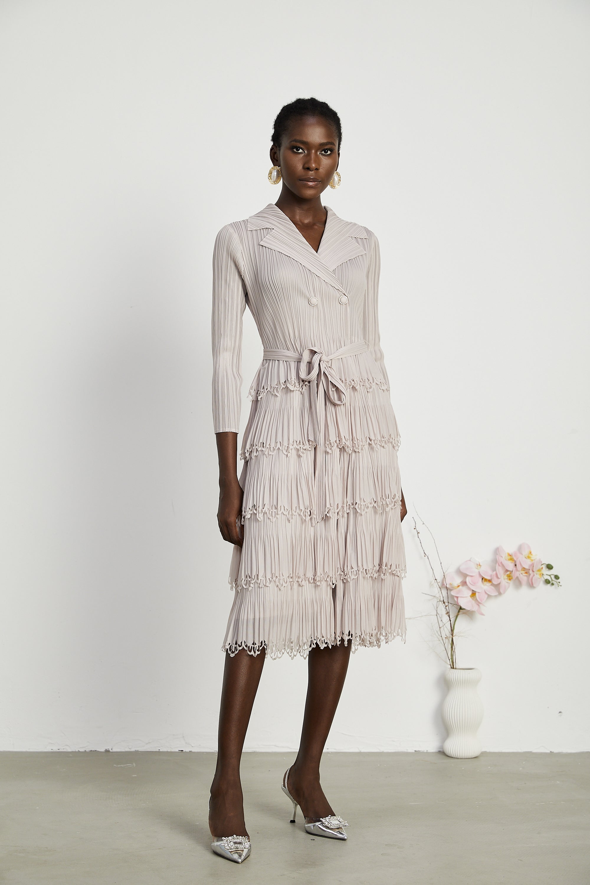 Marjolaine tiered pleated midi dress