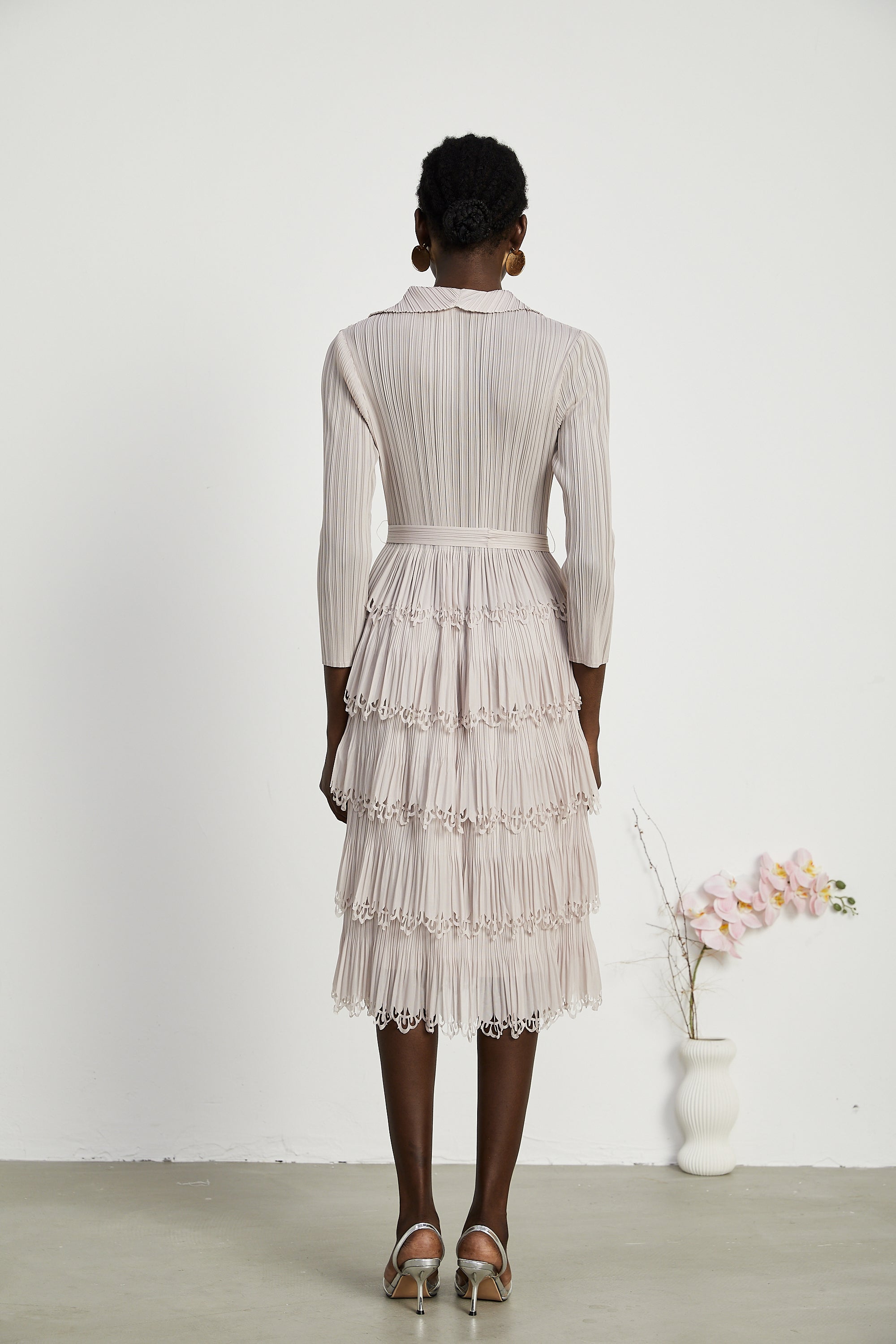 Marjolaine tiered pleated midi dress