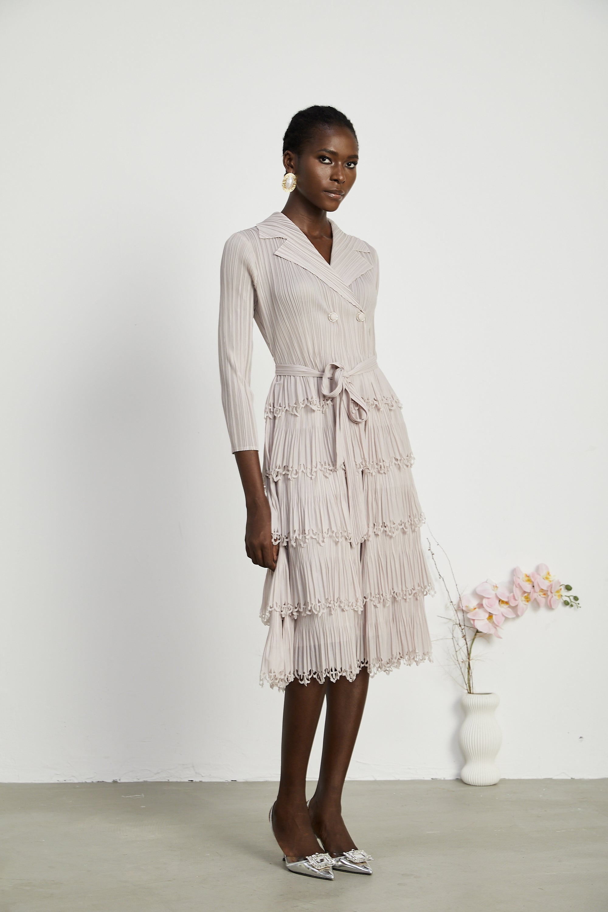 Marjolaine tiered pleated midi dress