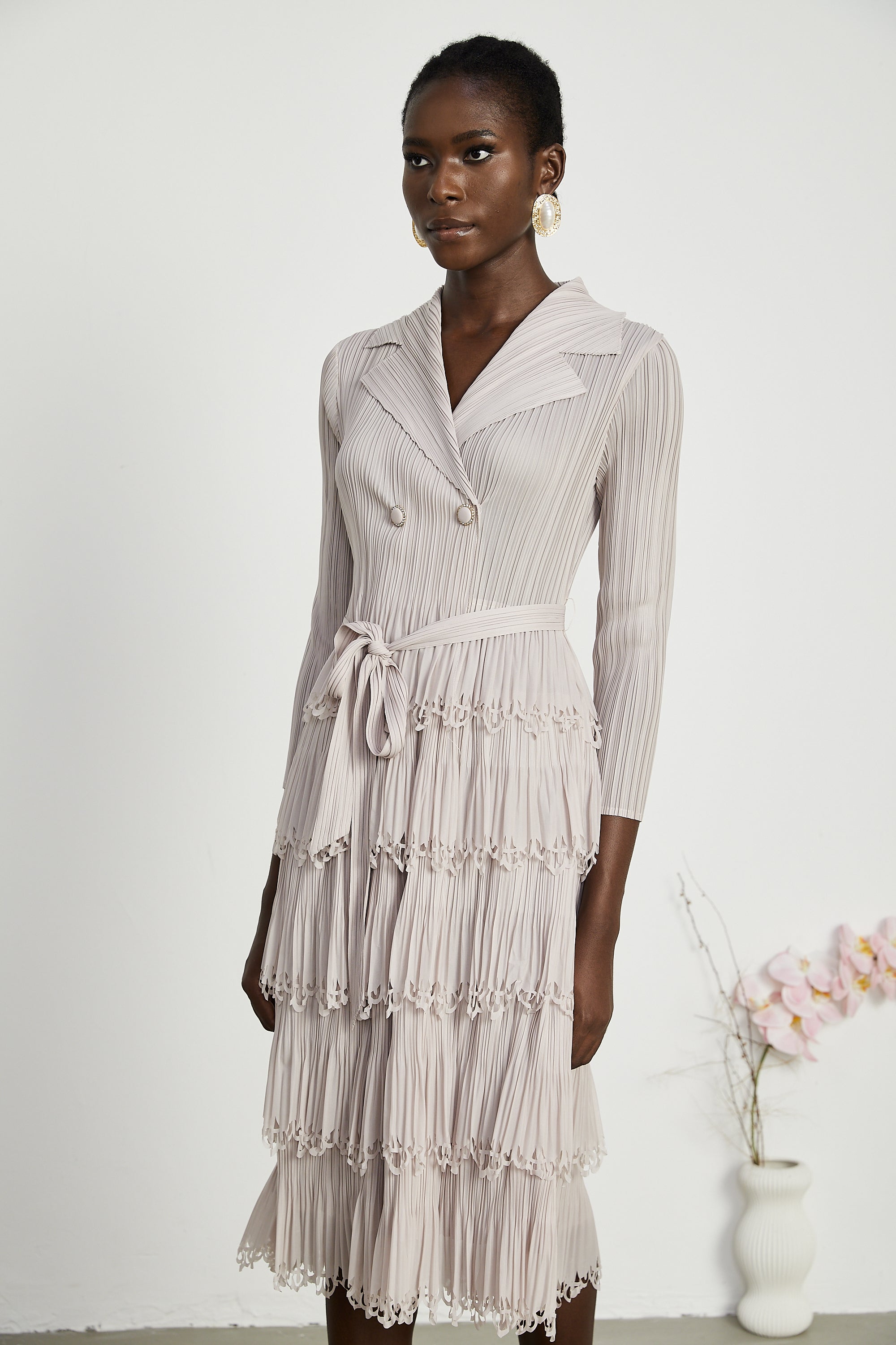 Marjolaine tiered pleated midi dress