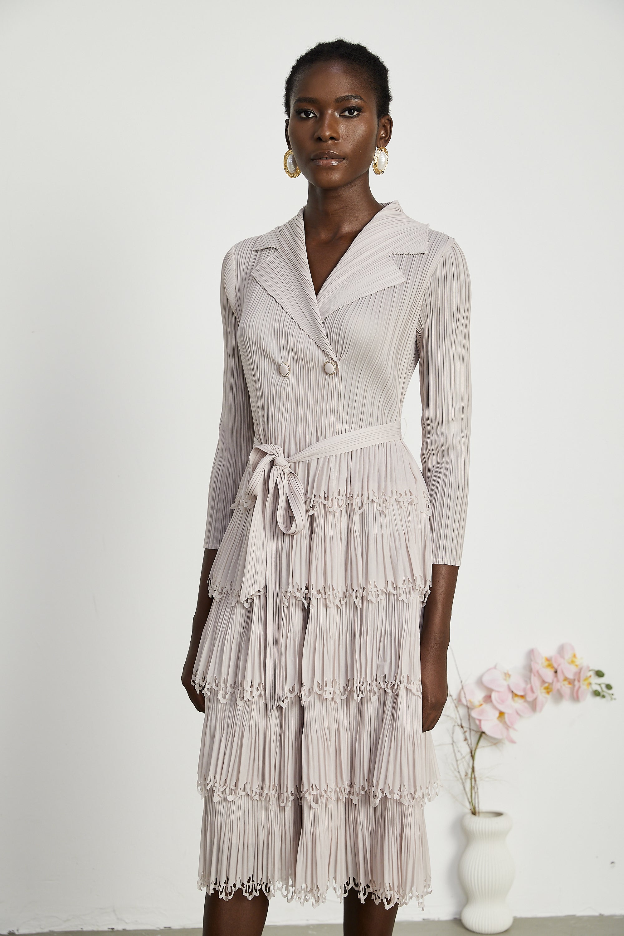 Marjolaine tiered pleated midi dress