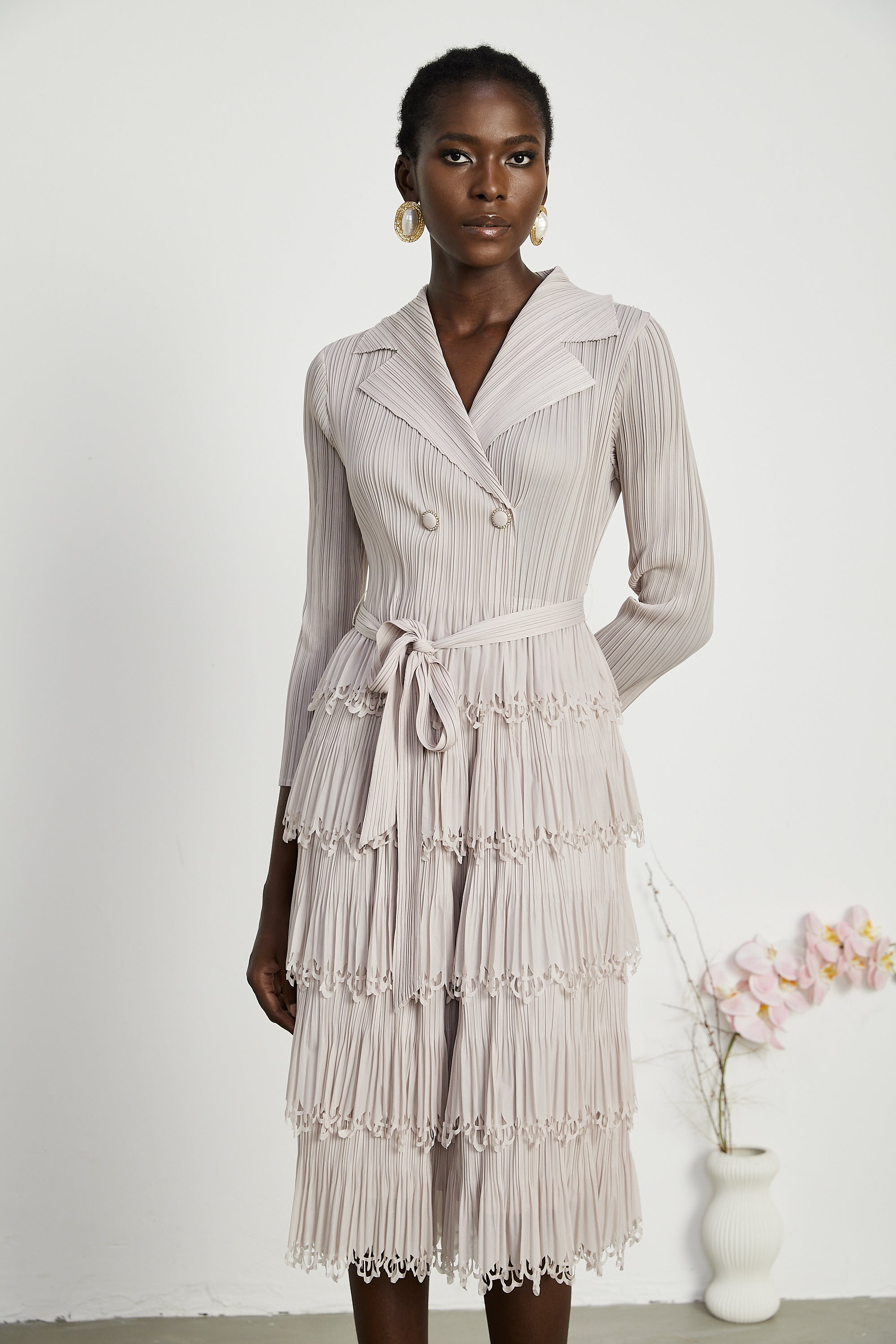 Marjolaine tiered pleated midi dress