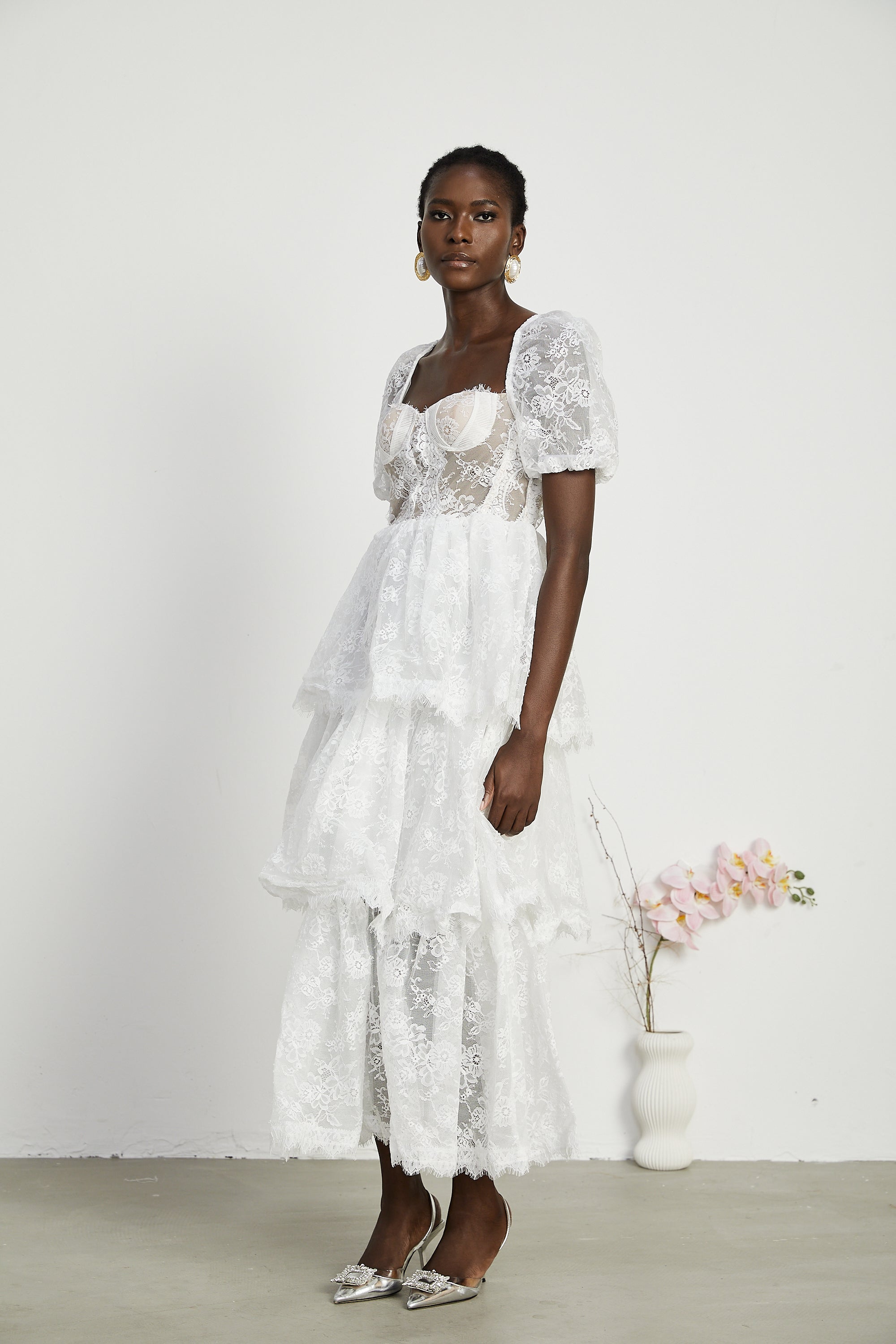 Mélisande white lace tiered maxi dress - Main Image