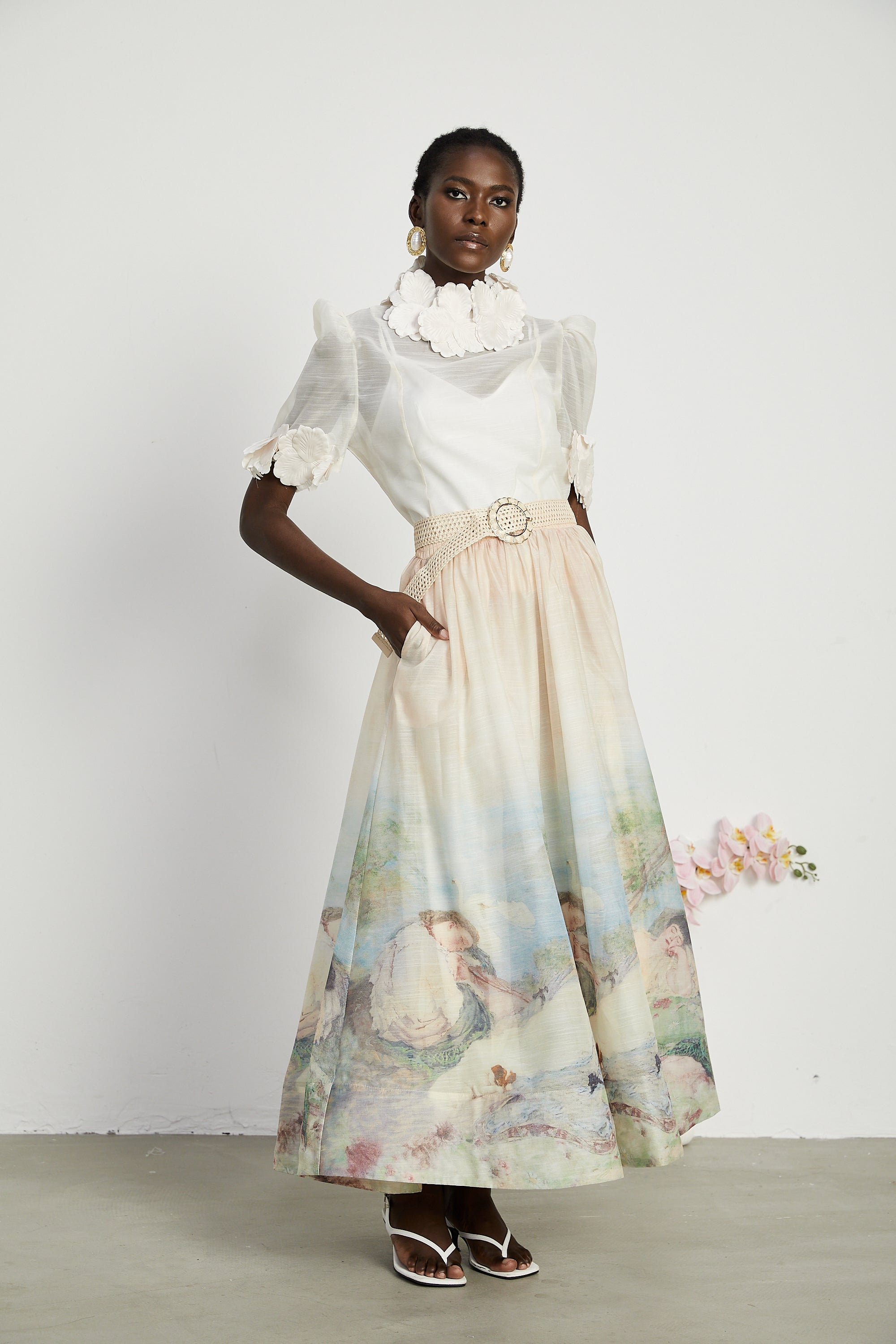 Axelle floral-appliqué top & skirt matching set