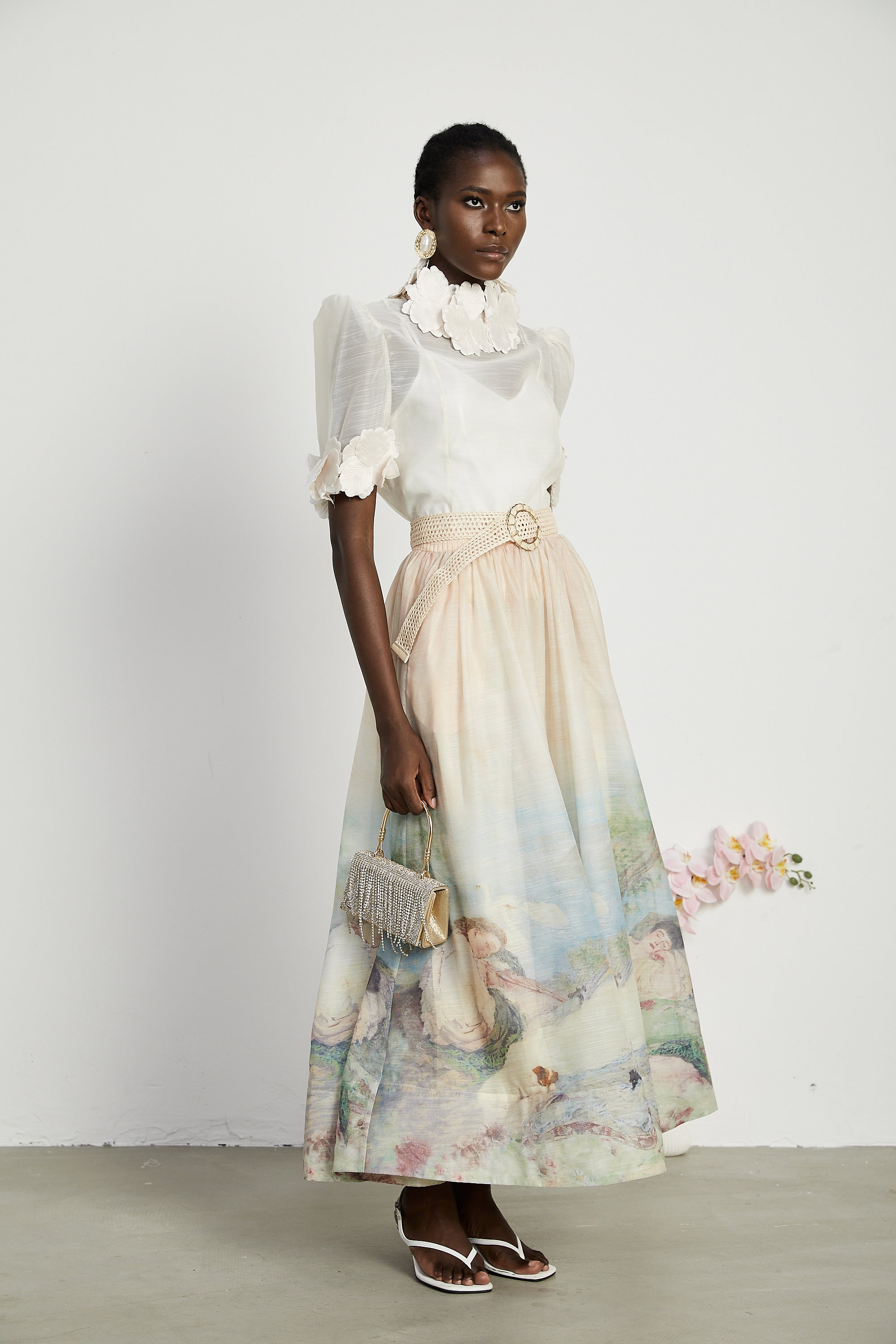 Axelle floral-appliqué top & skirt matching set