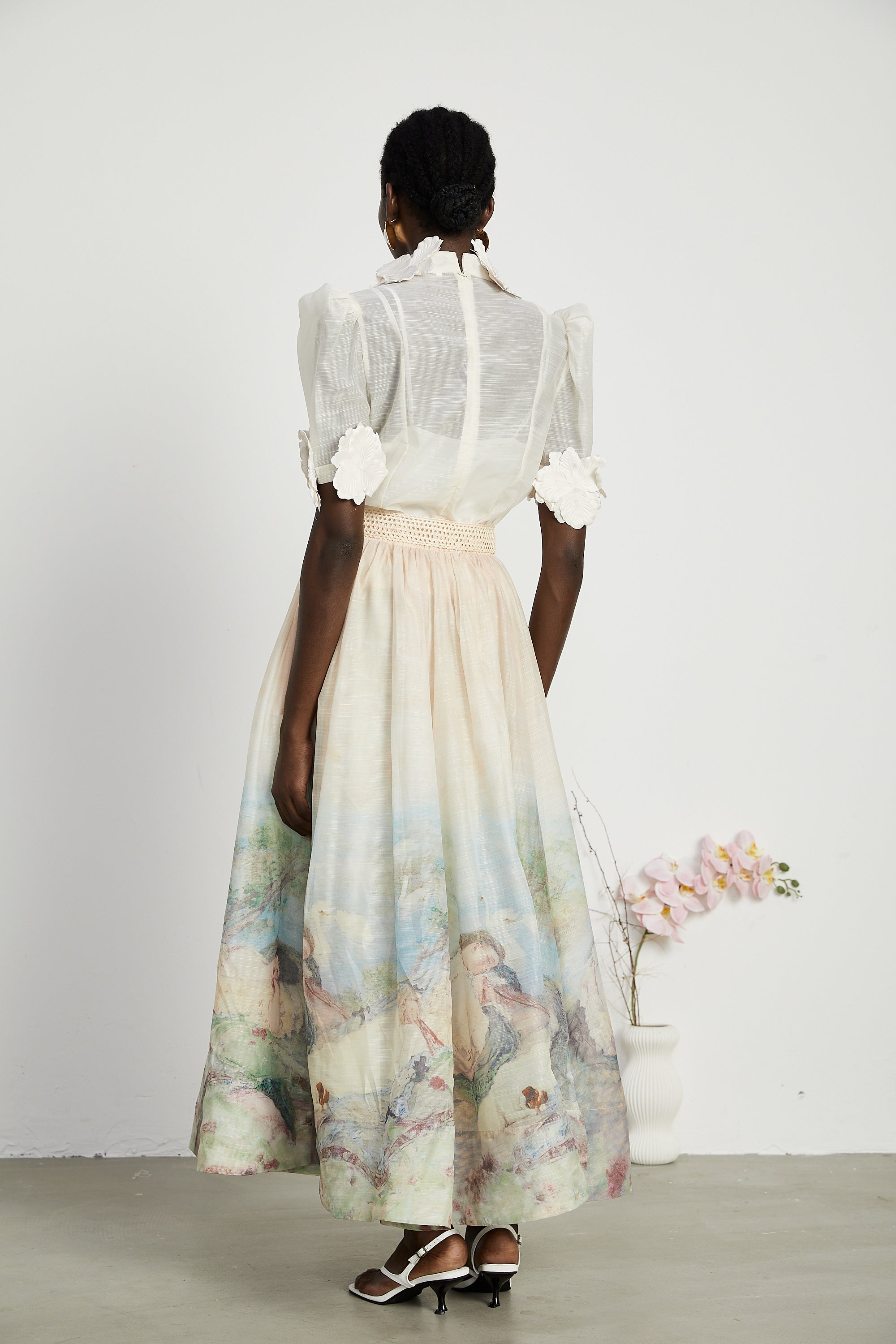 Axelle floral-appliqué top & skirt matching set
