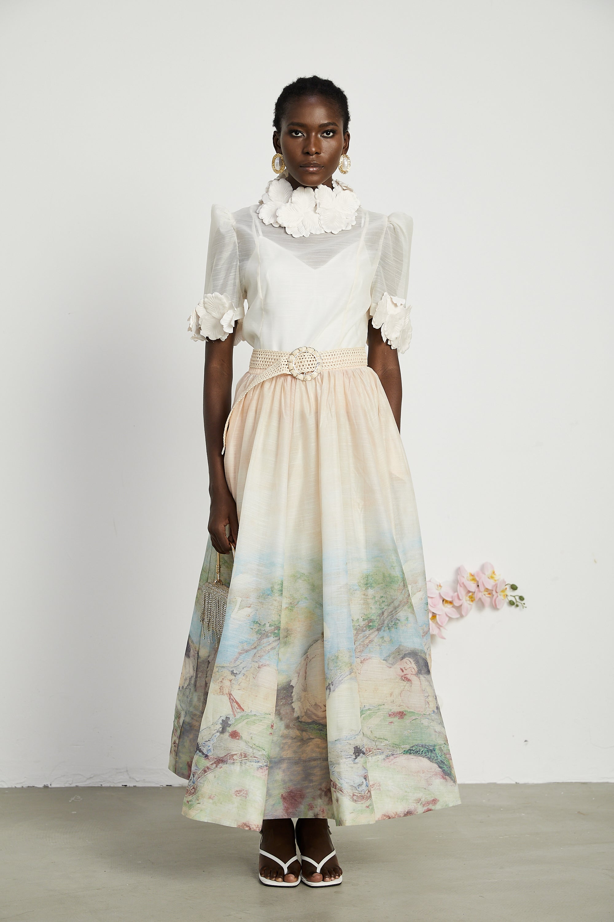 Axelle floral-appliqué top & skirt matching set