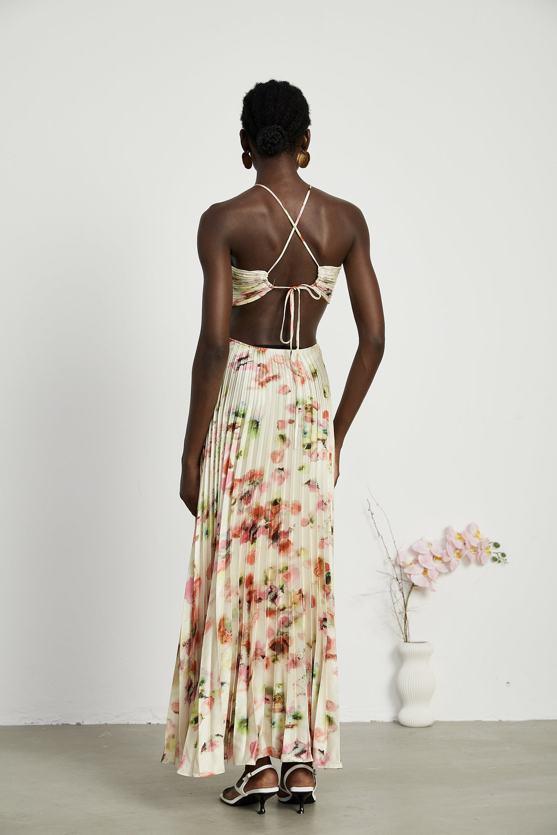 Maria Pleated Cut Out Maxi Dress In Green main image 0