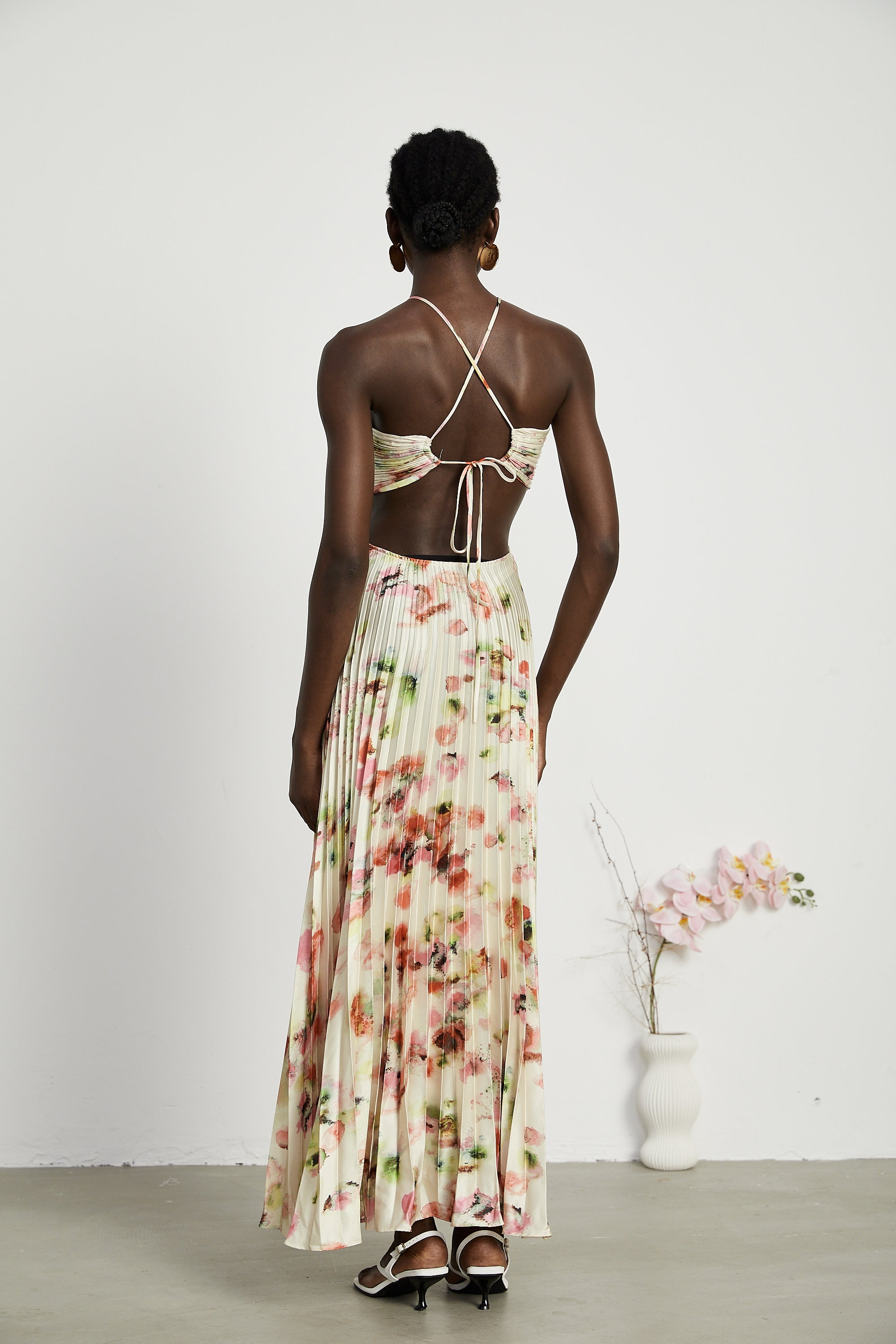 Andréa cut-out floral-print pleated maxi dress