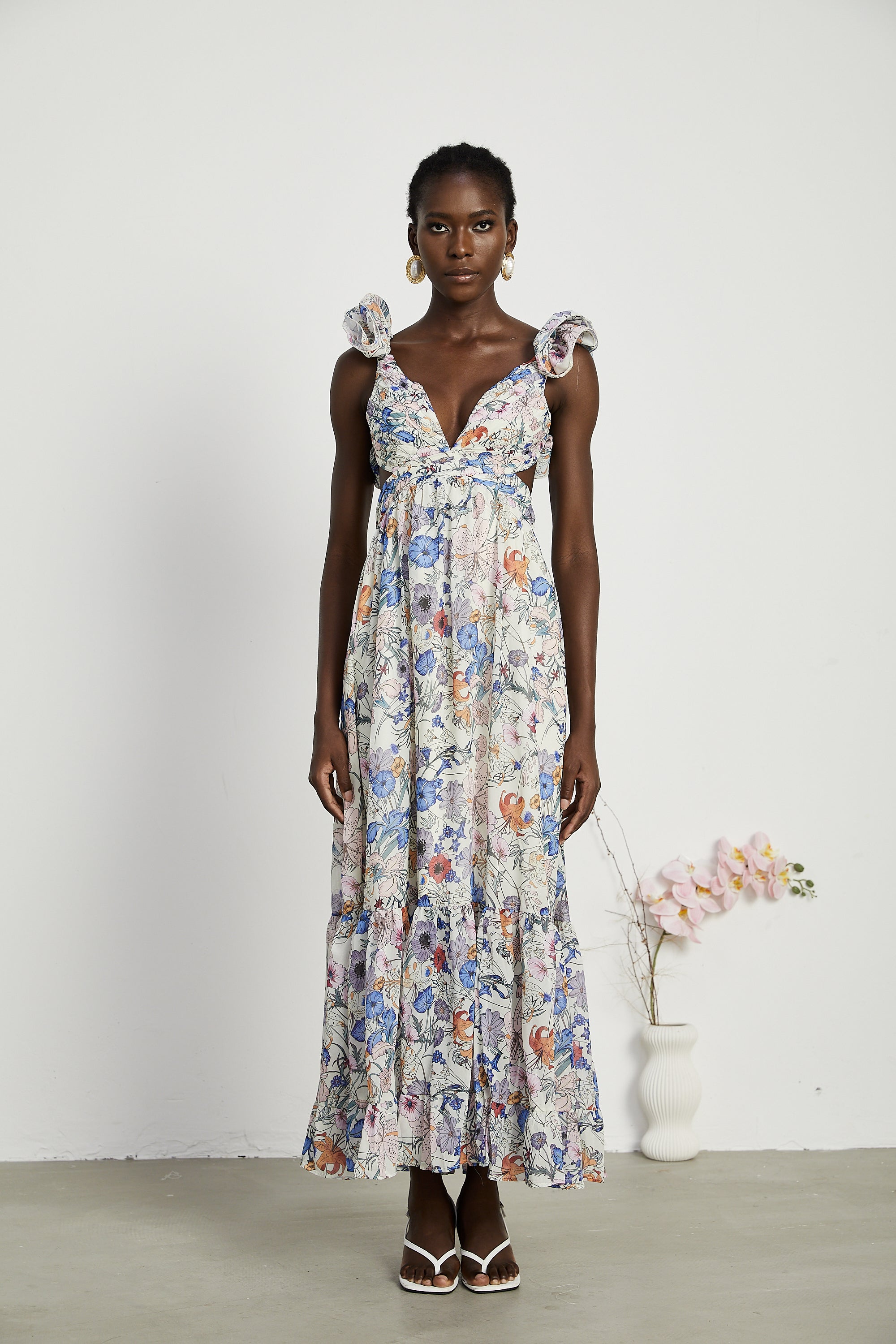 Abito maxi cut-out con stampa floreale Rosalie 