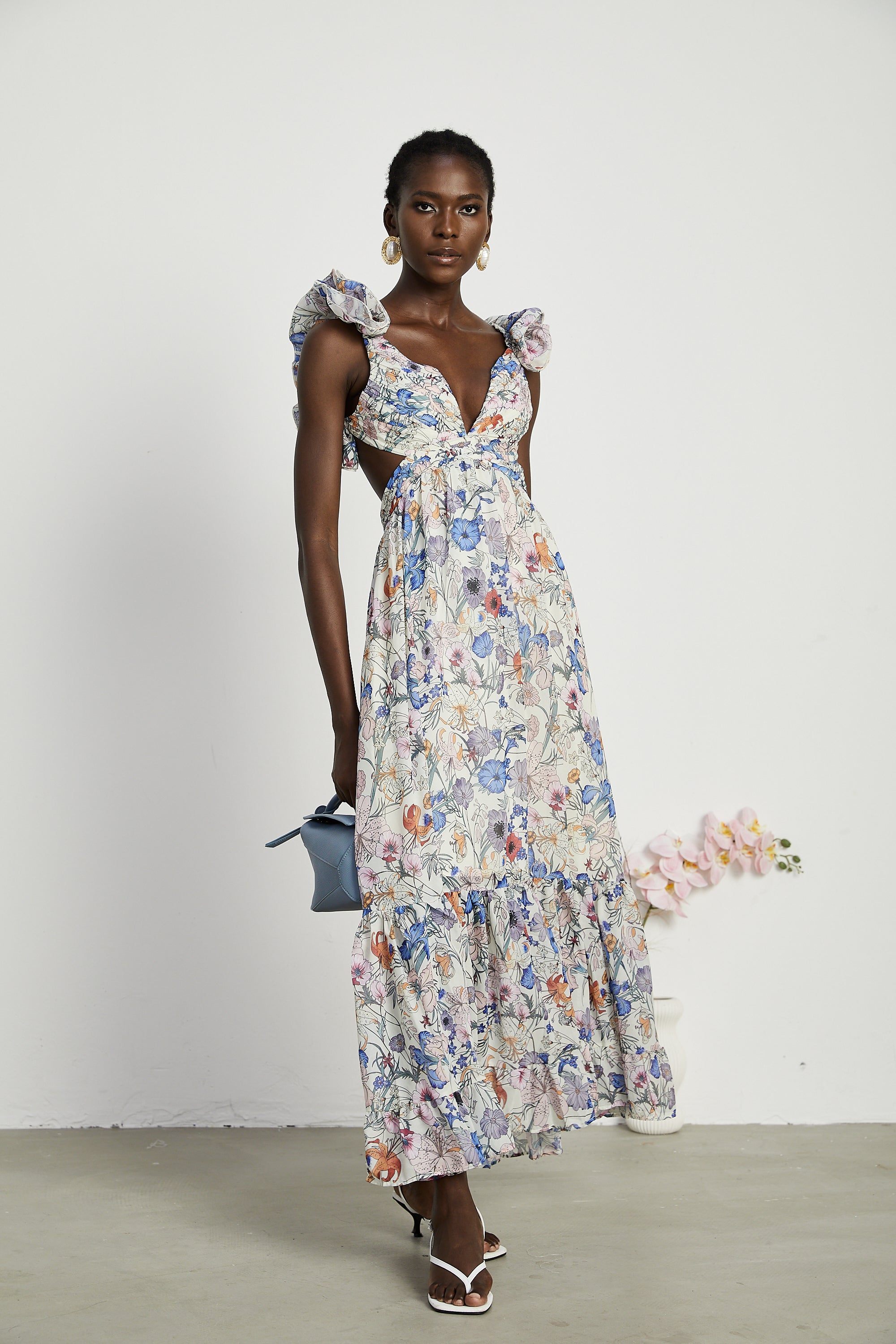 Abito maxi cut-out con stampa floreale Rosalie 