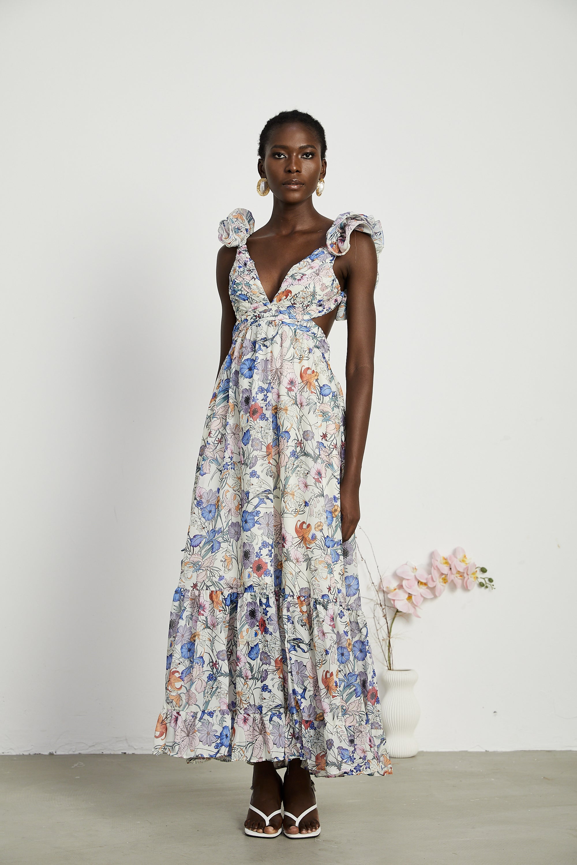 Abito maxi cut-out con stampa floreale Rosalie 