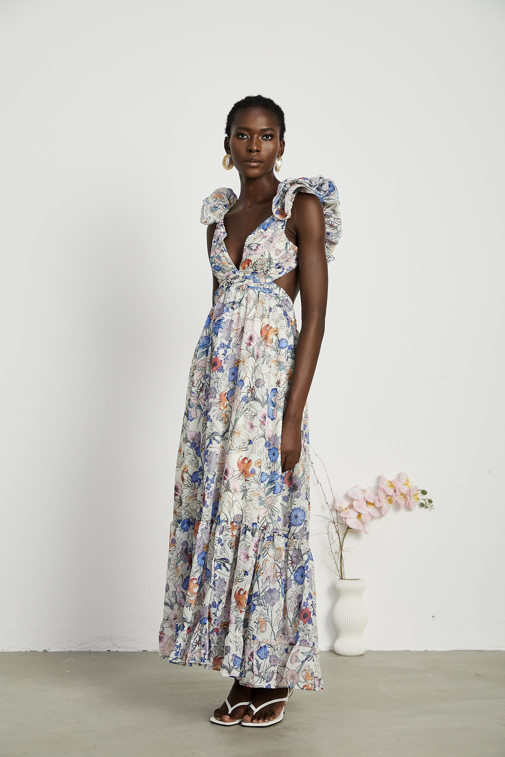 Abito maxi cut-out con stampa floreale Rosalie 