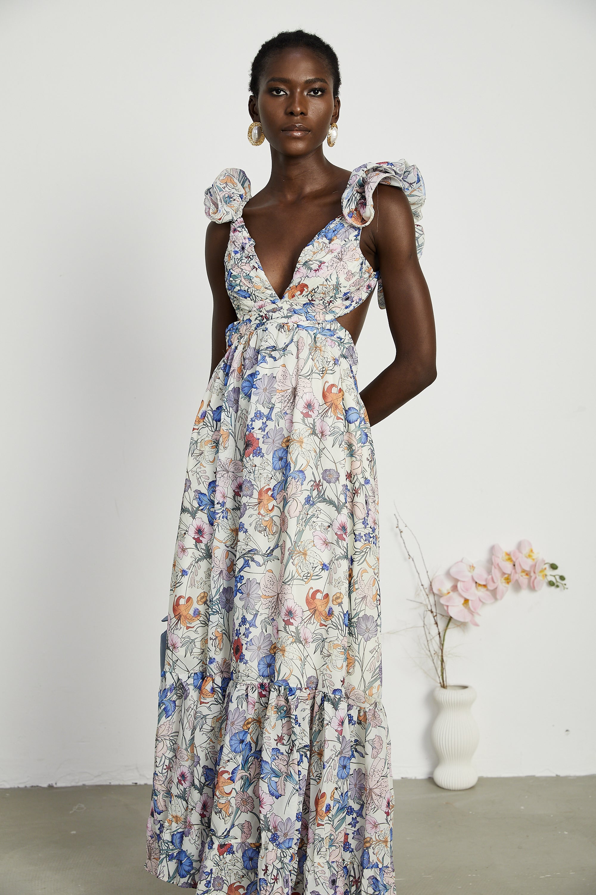 Rosalie floral-print cut-out midi dress