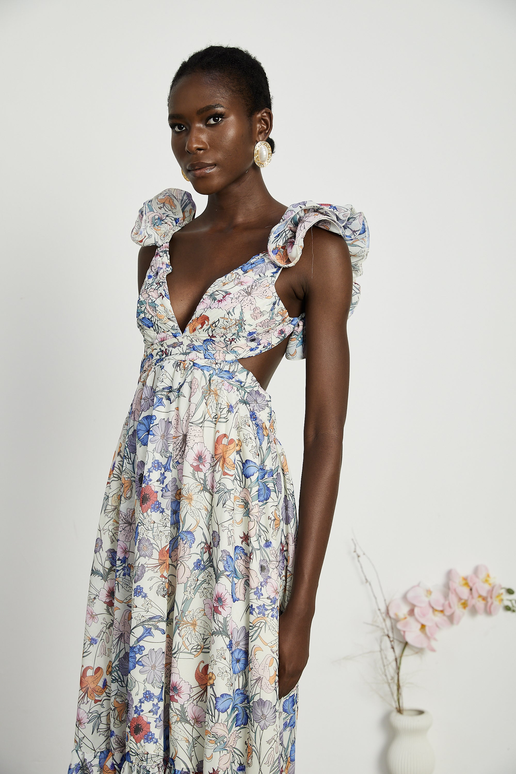 Rosalie floral-print cut-out maxi dress