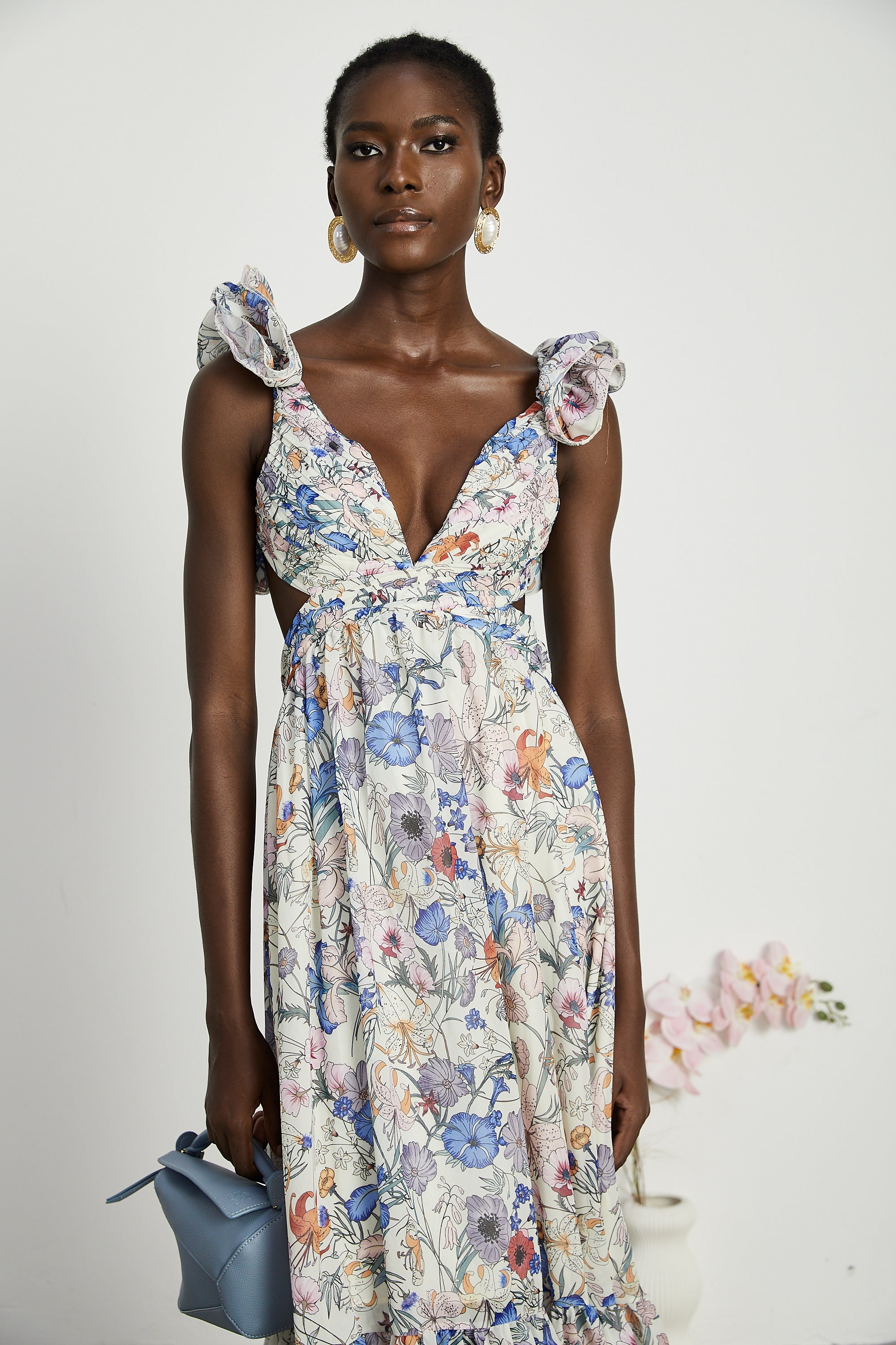 Abito maxi cut-out con stampa floreale Rosalie 