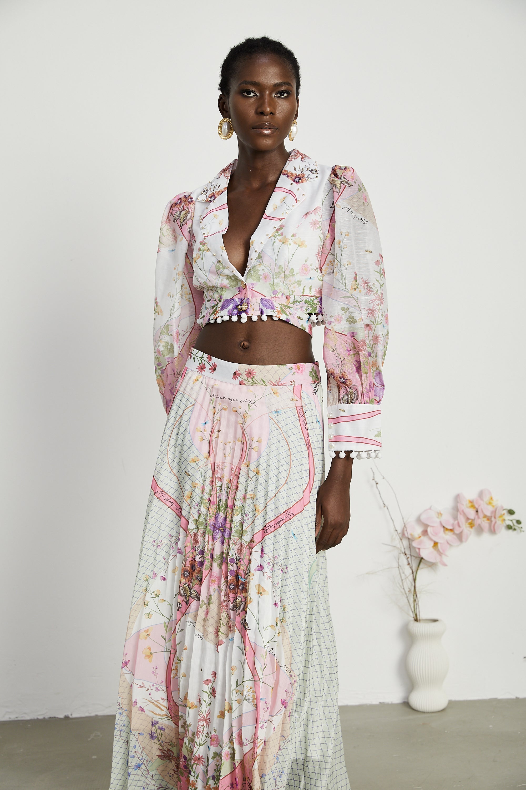 Paulette floral-print shirt & skirt matching set