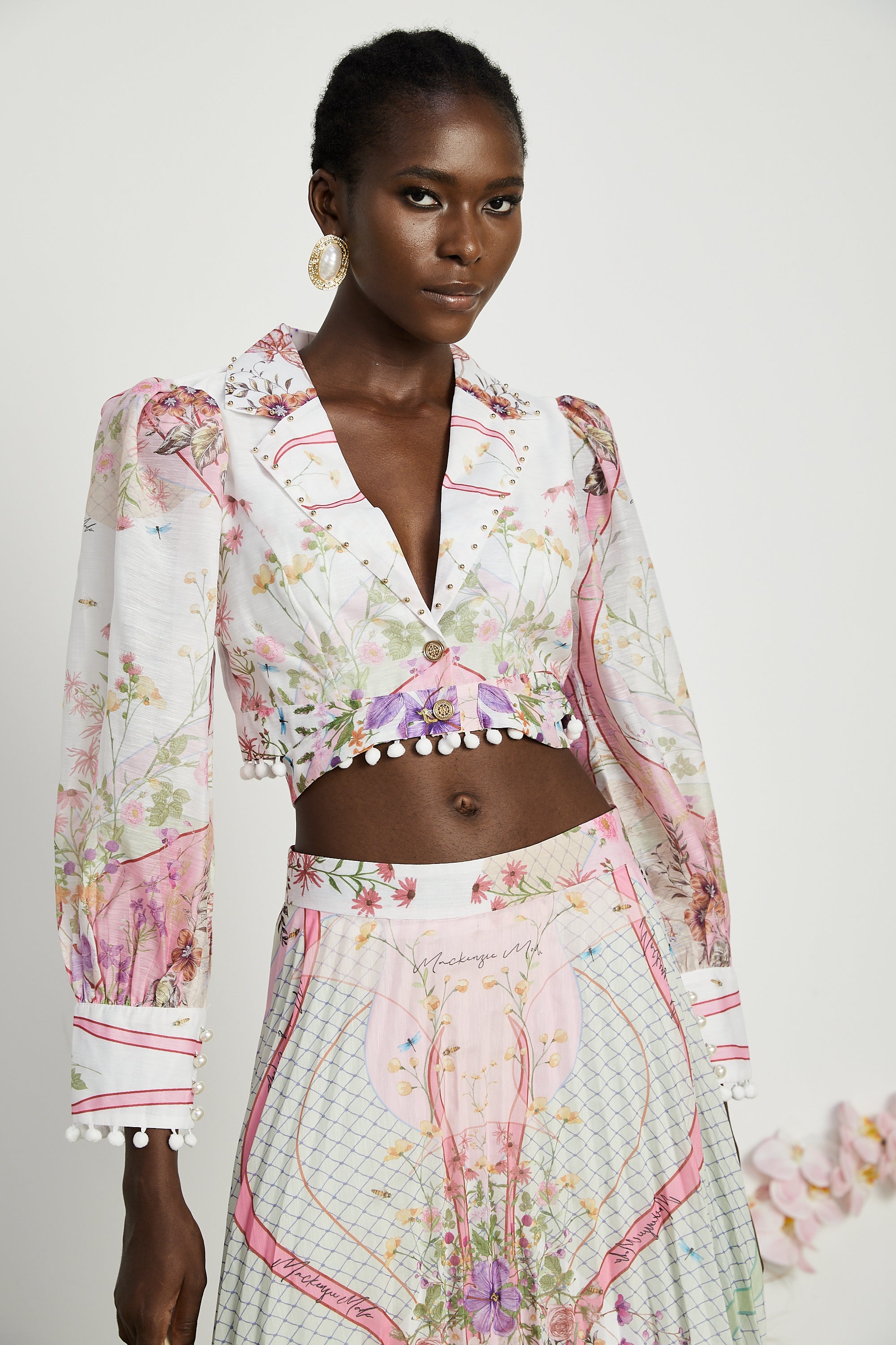 Paulette floral-print shirt & skirt matching set