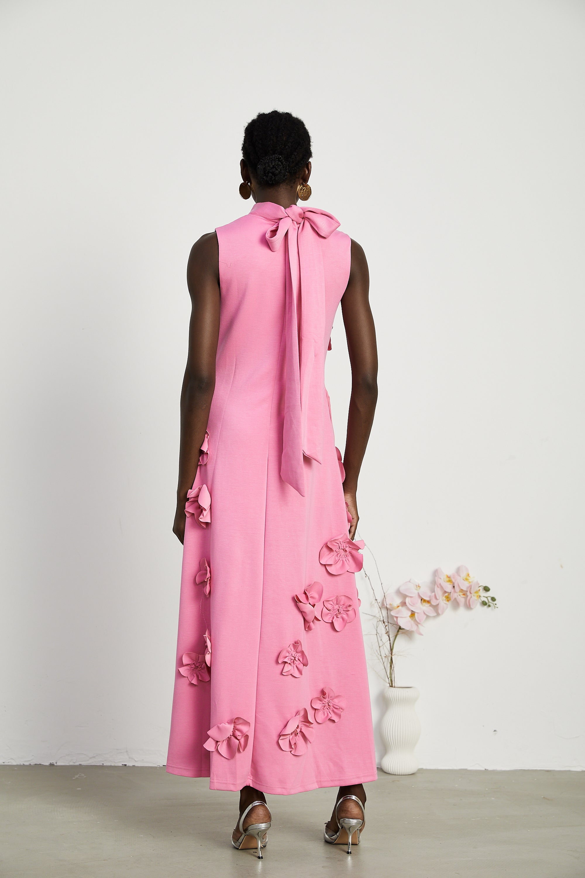 Magali bow-tie faux-flower embellished midi dress