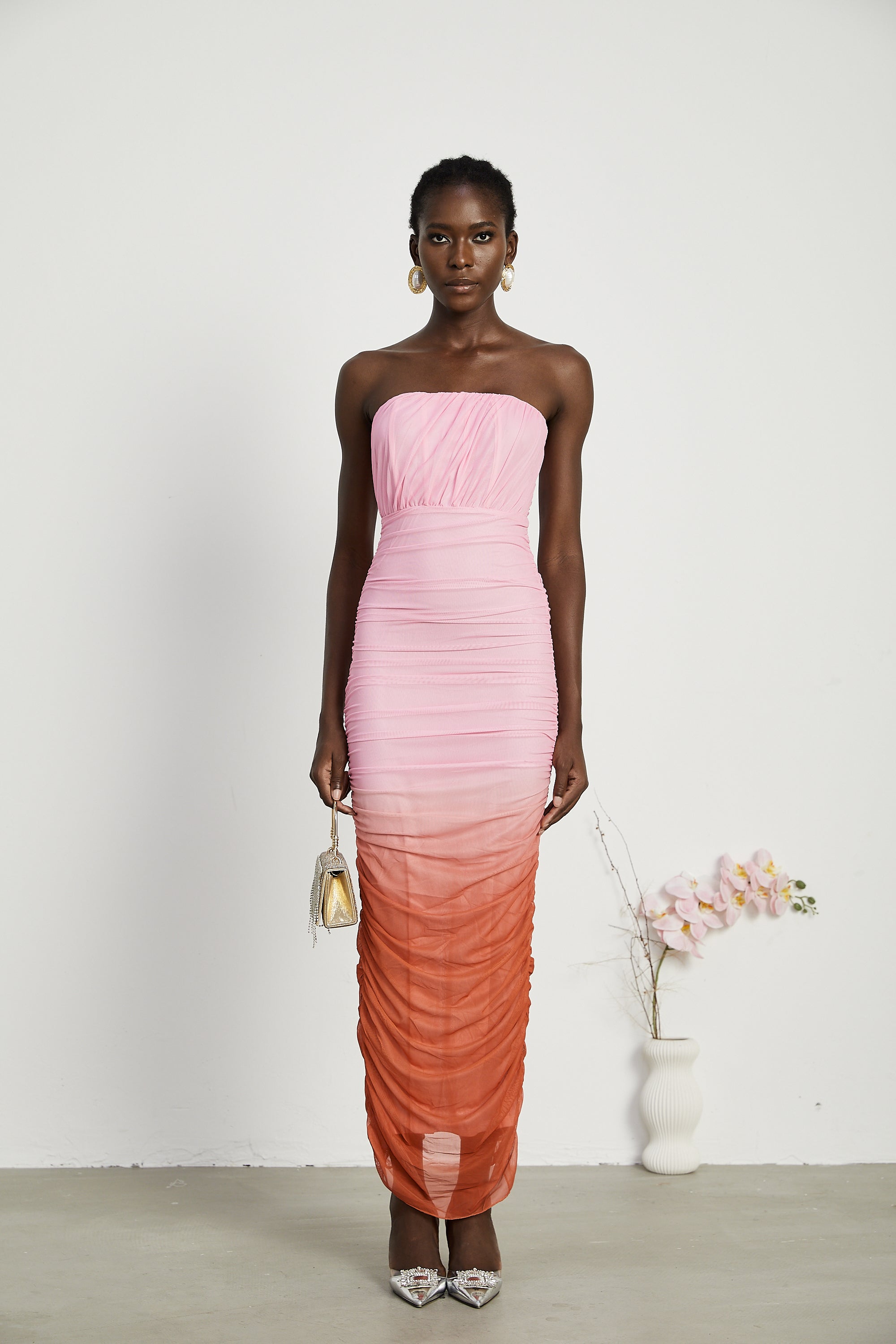 Marjolaine gradient pleated midi dress