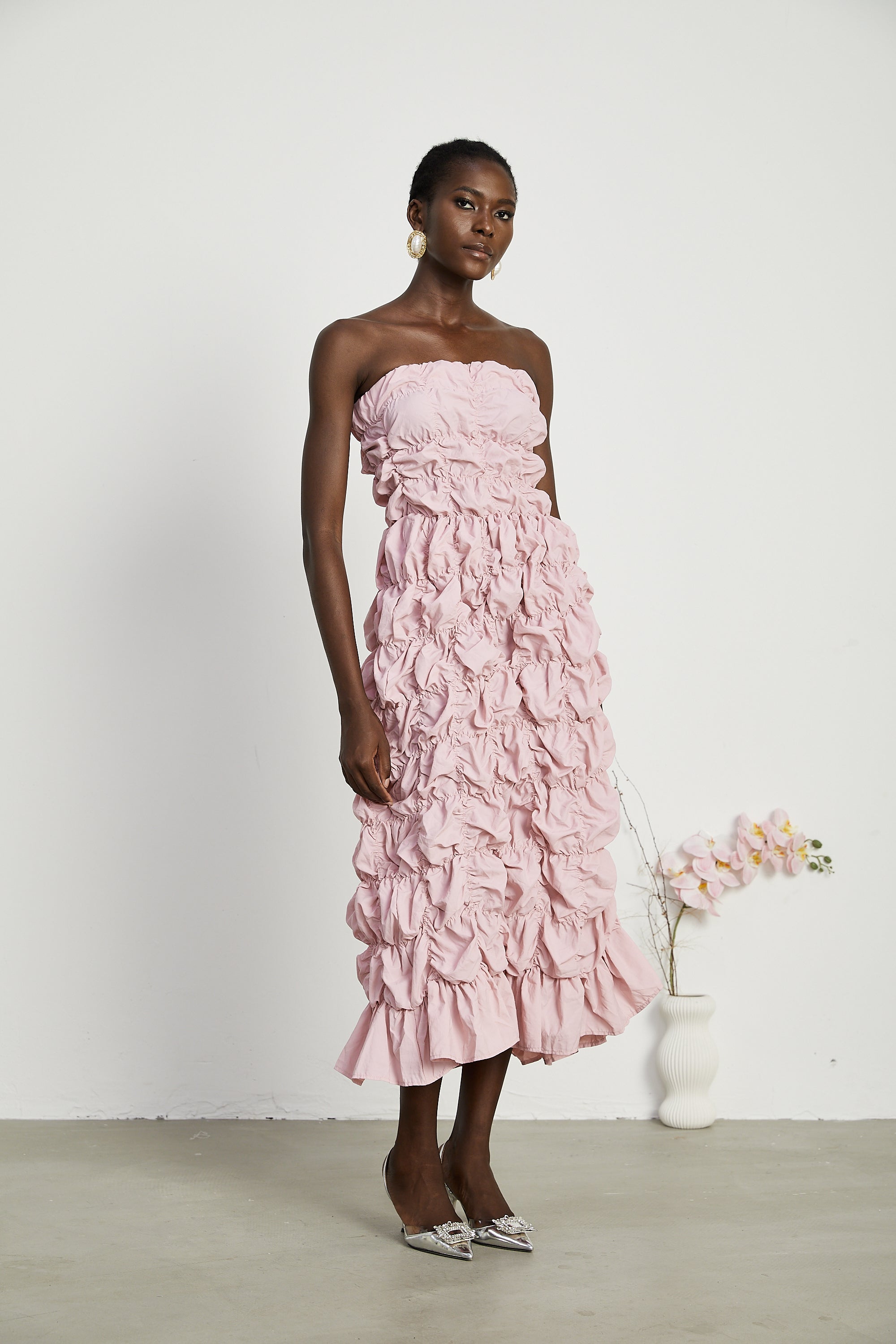 Aurore puffed pleated midi dress