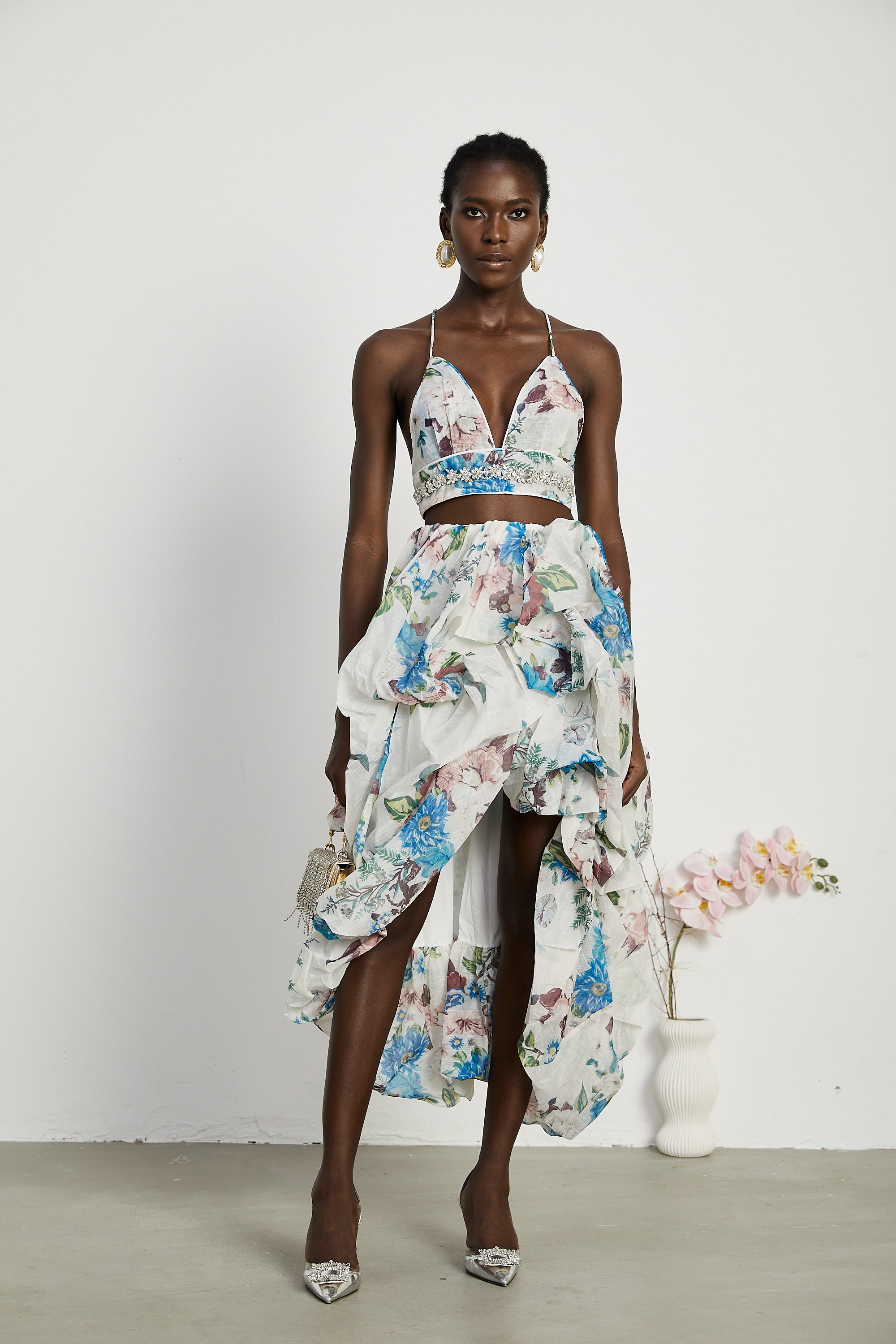 Mélisande floral-print top & skirt matching set