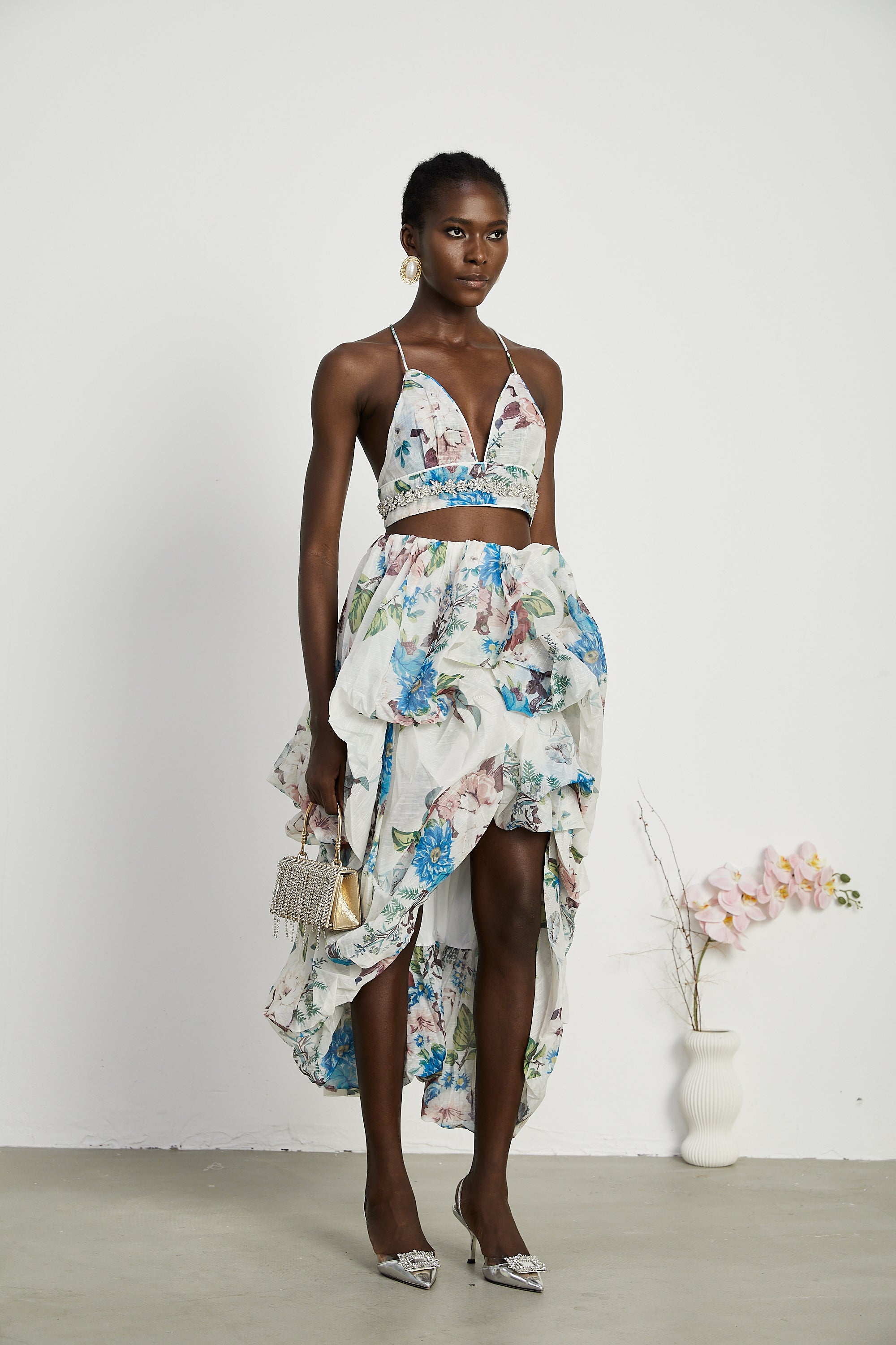 Mélisande floral-print top & skirt matching set