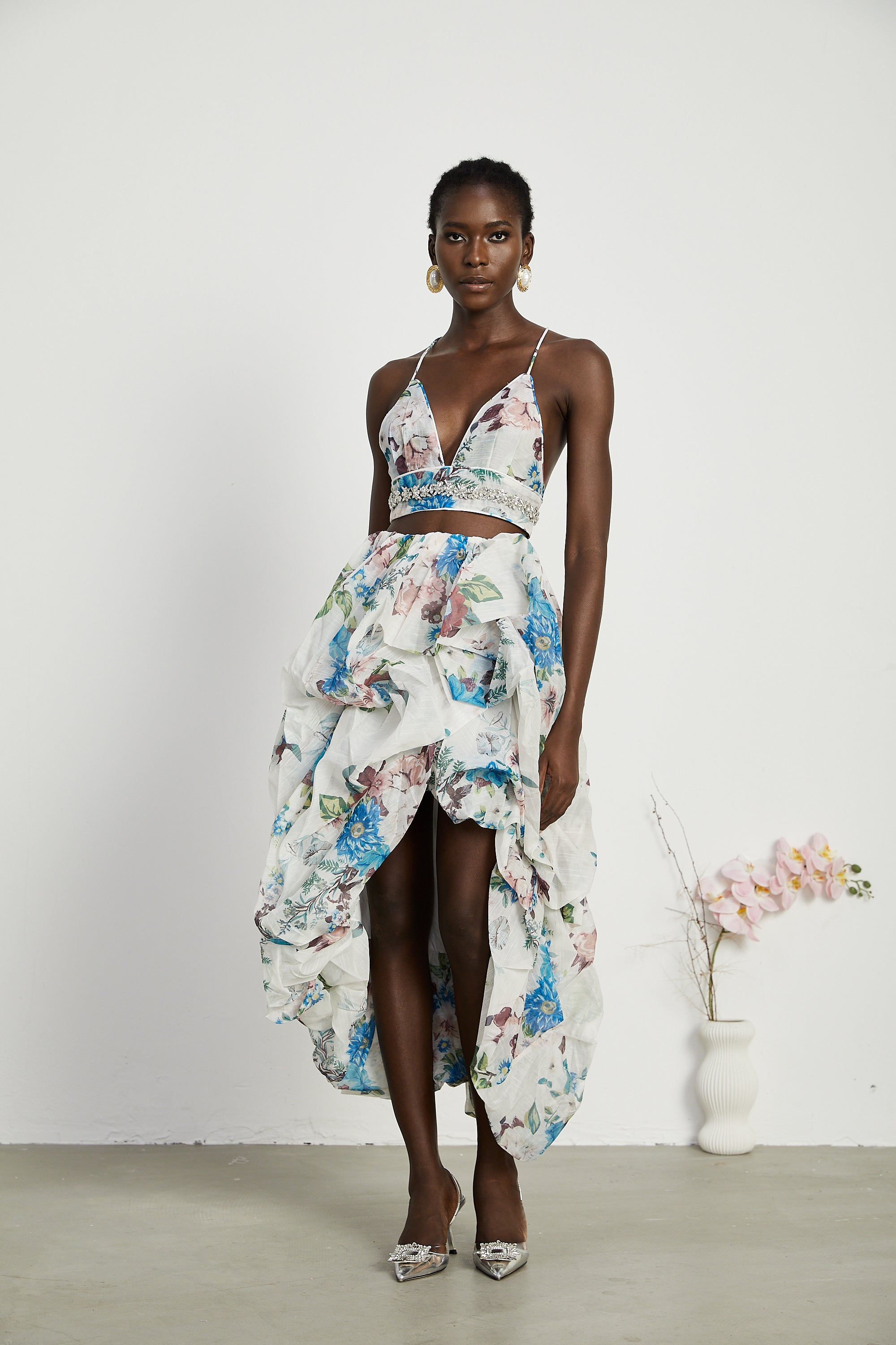 Mélisande floral-print top & skirt matching set