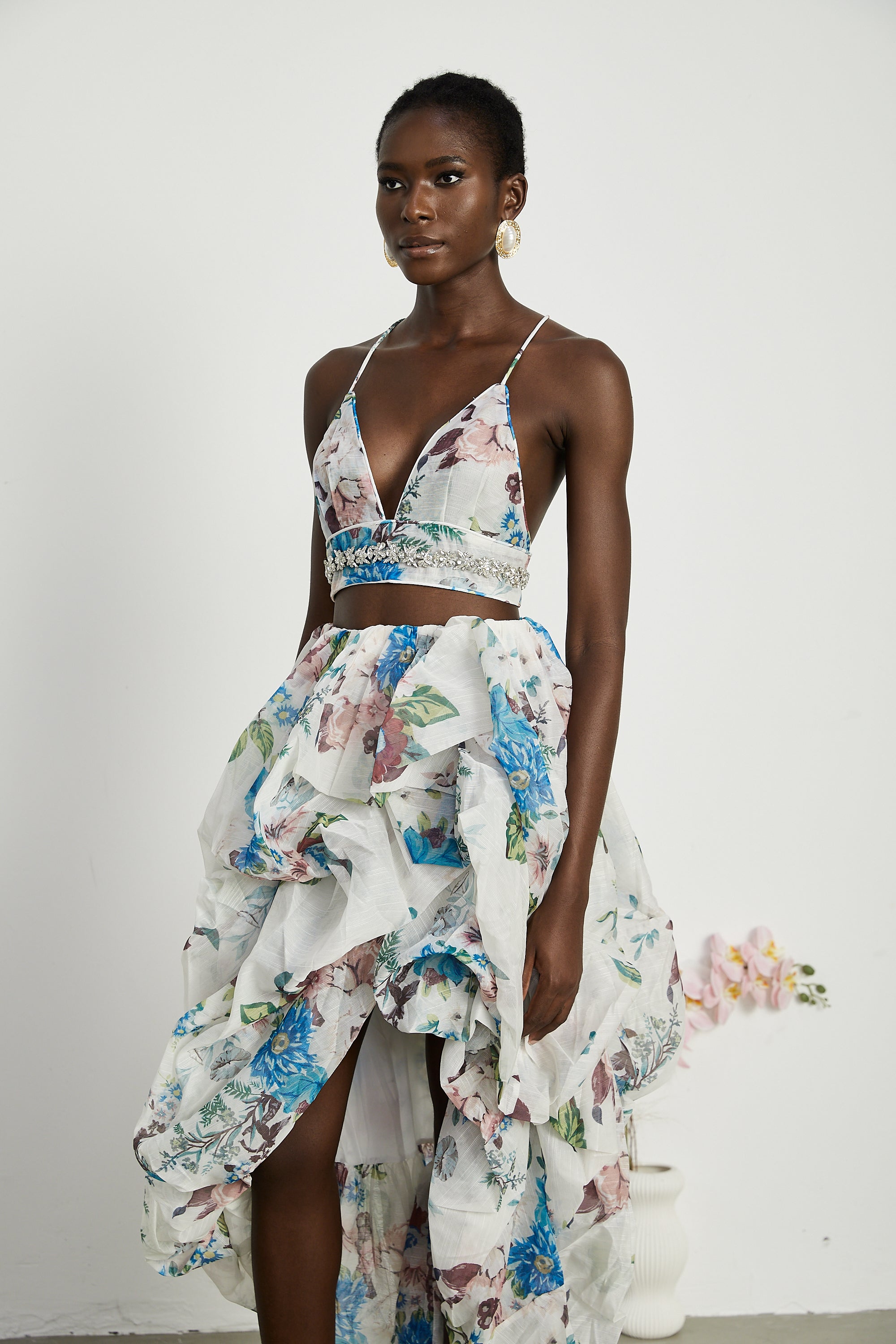 Mélisande floral-print top & skirt matching set