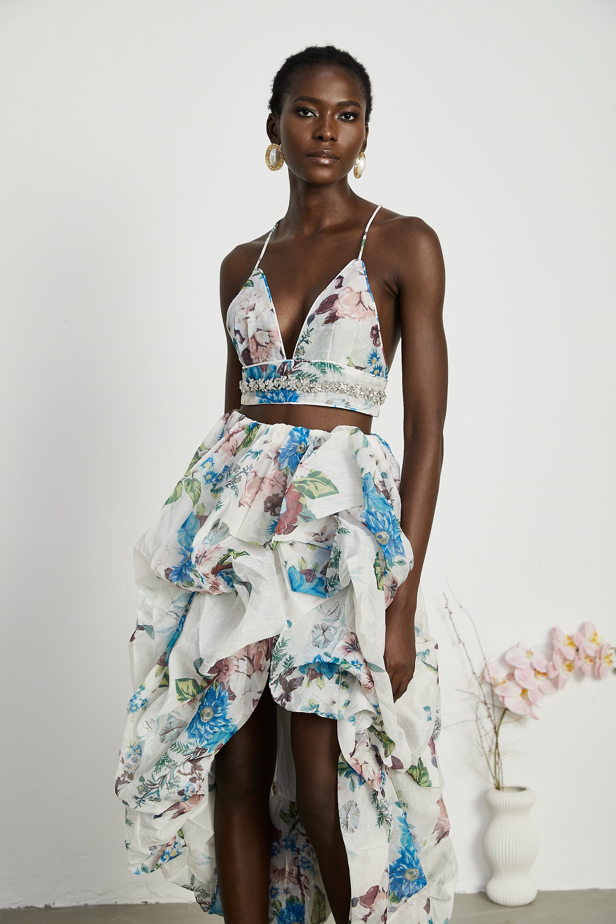 Mélisande floral-print top & skirt matching set